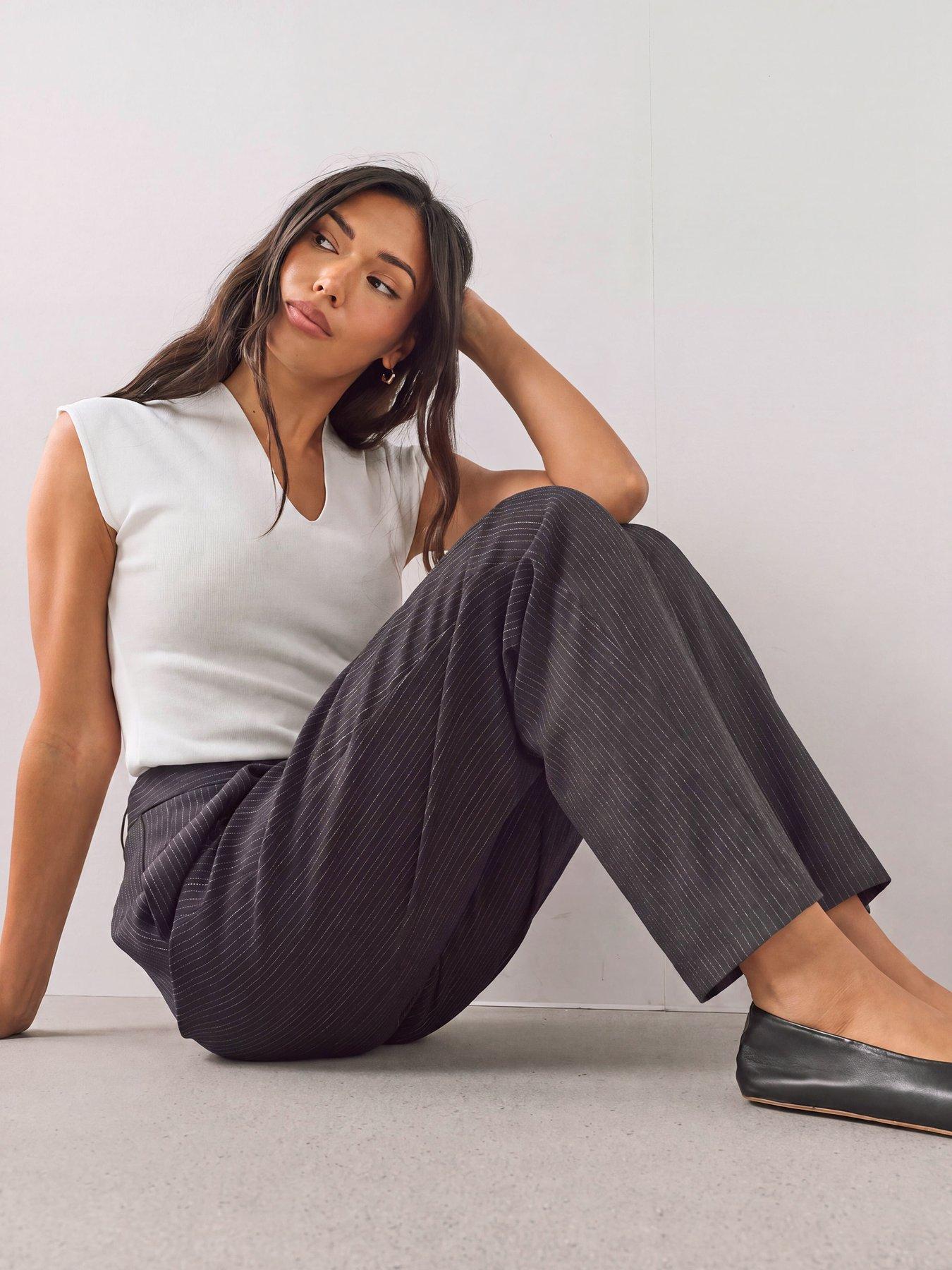 Image 3 of 7 of The Very Collection Womens Three Pleat Pinstripe Barrel Leg Trousers&nbsp;- Navy