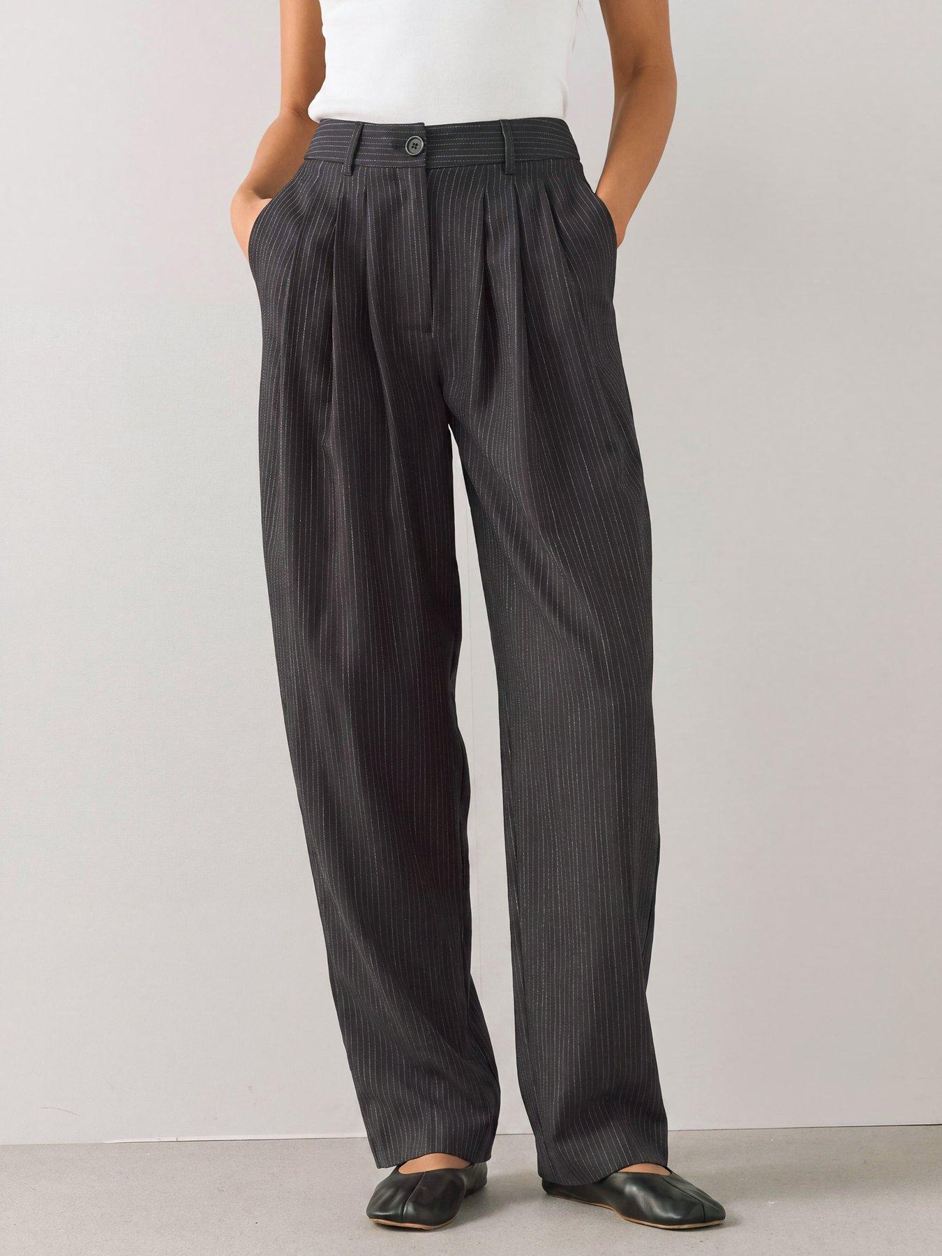 Image 4 of 7 of The Very Collection Womens Three Pleat Pinstripe Barrel Leg Trousers&nbsp;- Navy