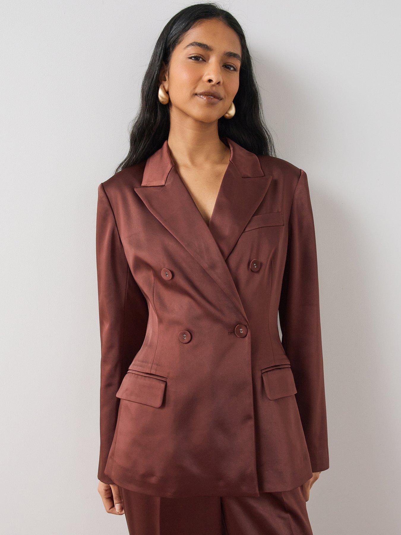 Image 1 of 7 of The Very Collection Women's Satin Double Breasted Suit Jacket - Brown