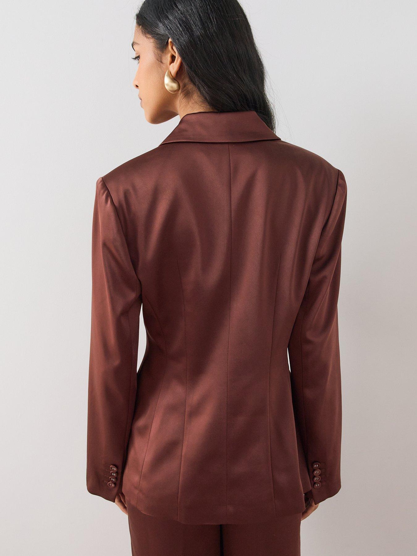 Image 2 of 7 of The Very Collection Women's Satin Double Breasted Suit Jacket - Brown