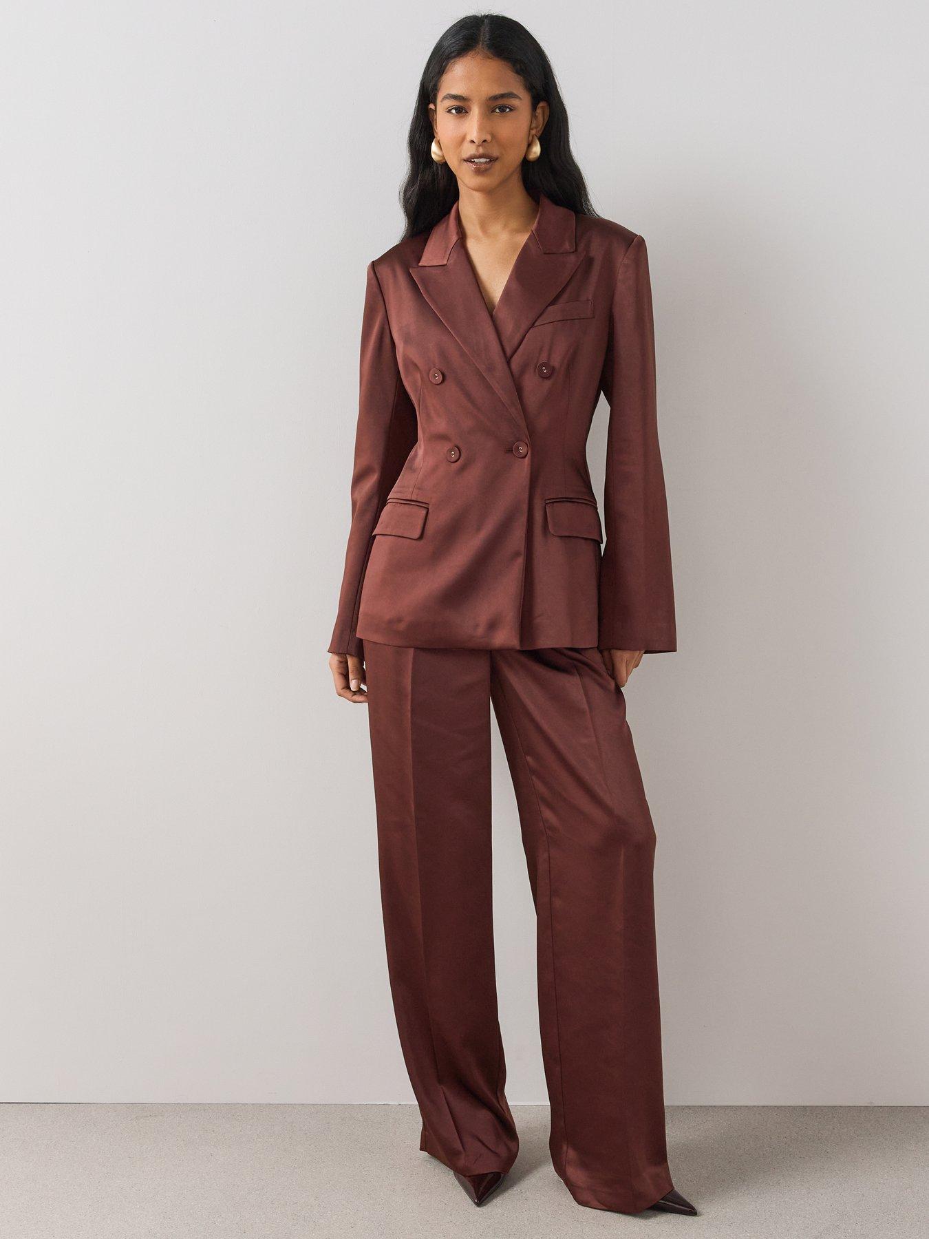Image 3 of 7 of The Very Collection Women's Satin Double Breasted Suit Jacket - Brown