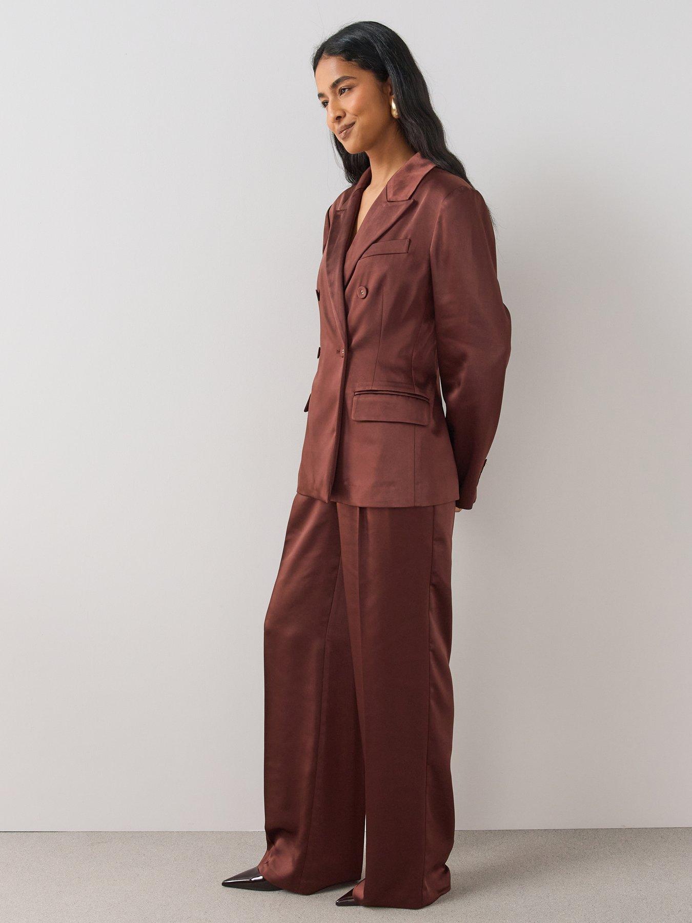Image 5 of 7 of The Very Collection Women's Satin Double Breasted Suit Jacket - Brown