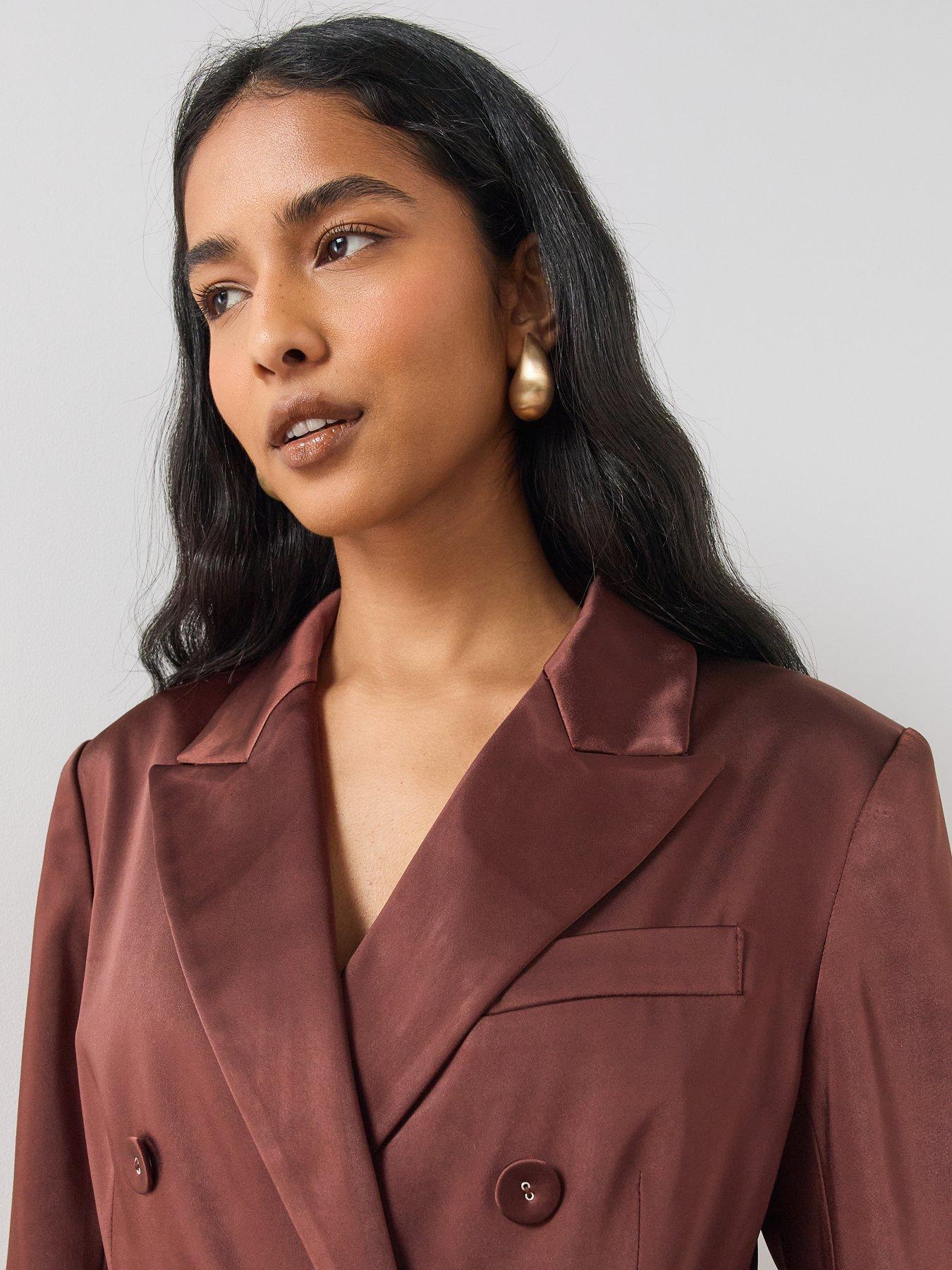 Image 6 of 7 of The Very Collection Women's Satin Double Breasted Suit Jacket - Brown
