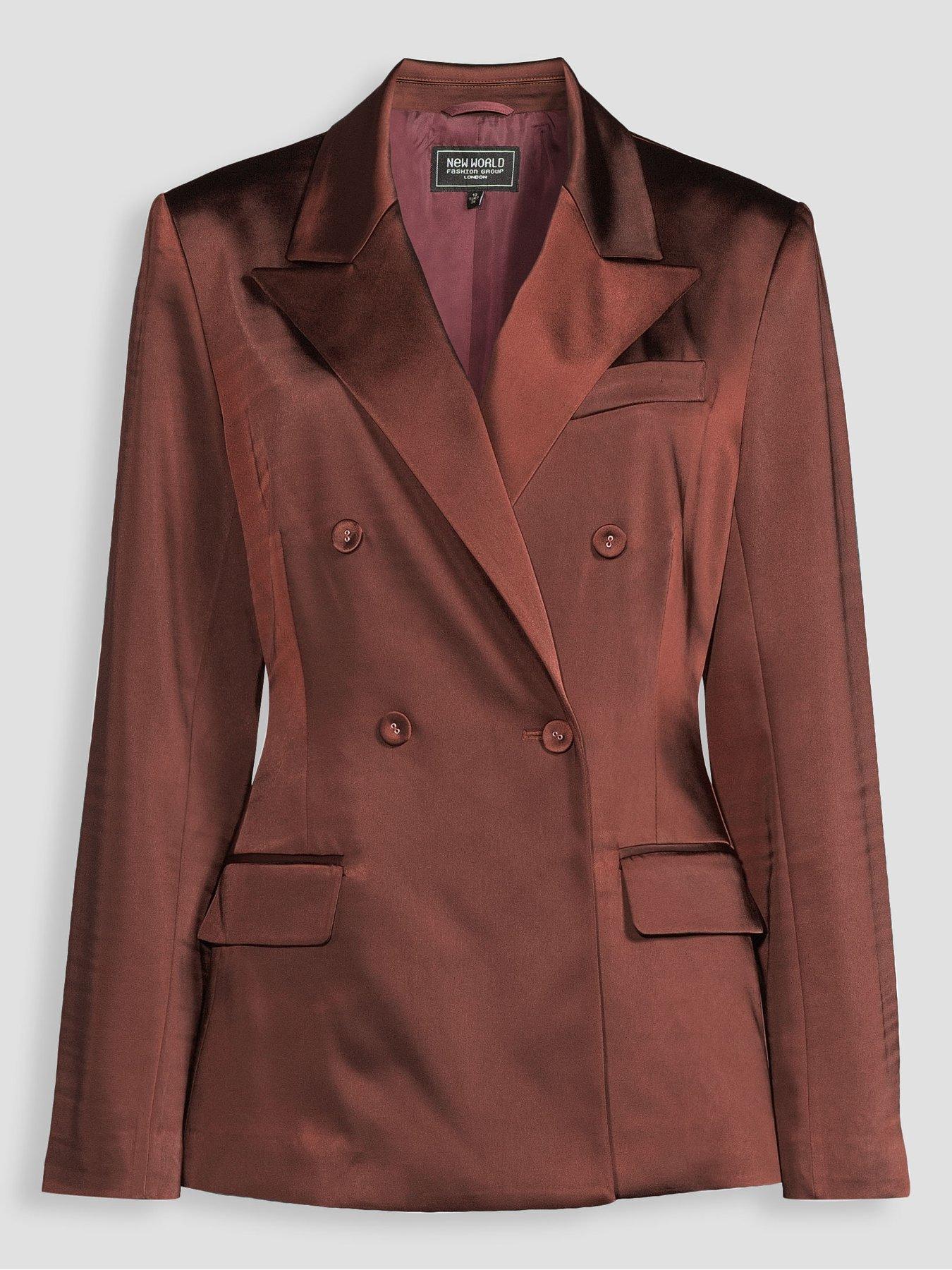 Image 7 of 7 of The Very Collection Women's Satin Double Breasted Suit Jacket - Brown
