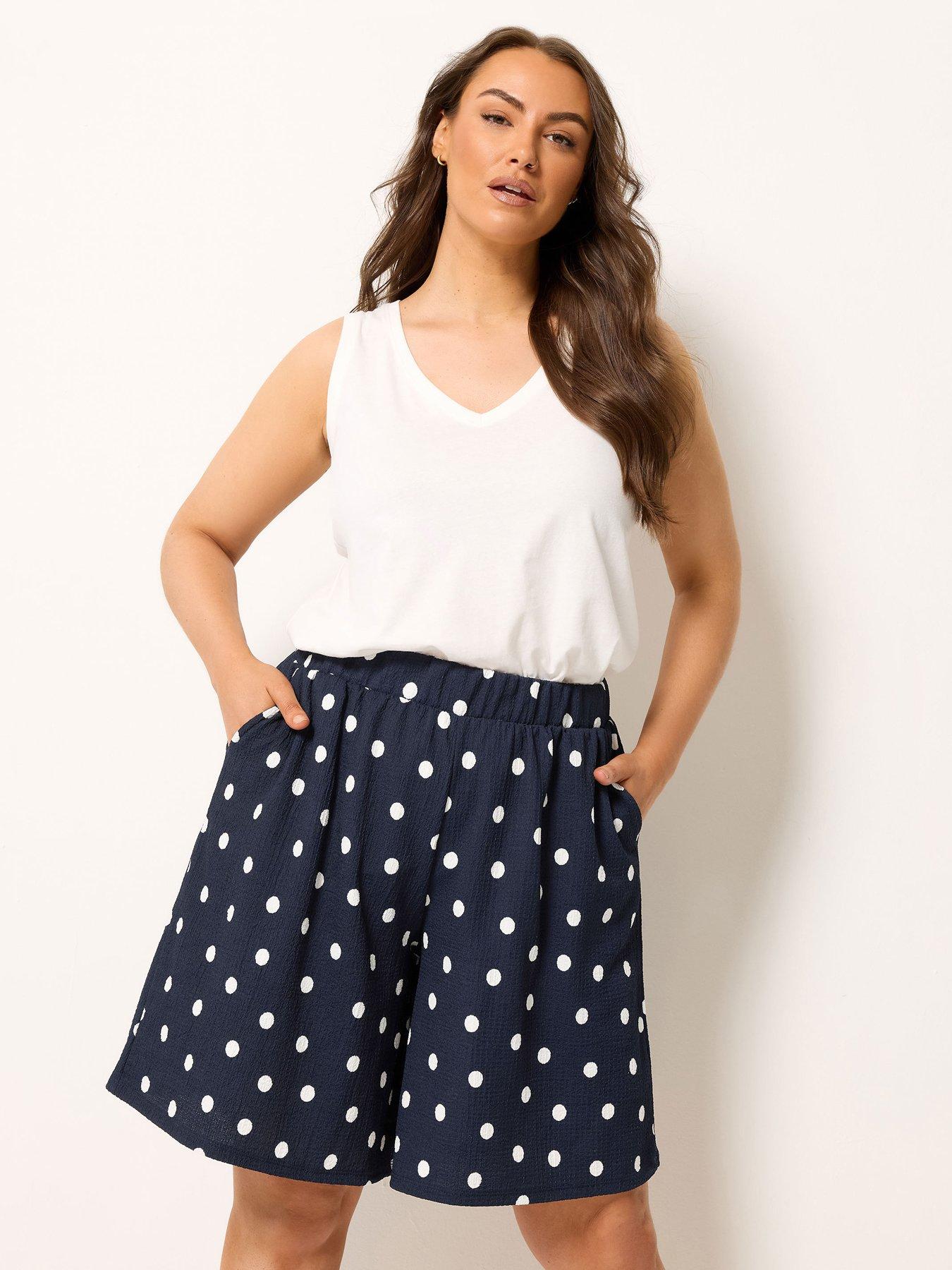 Yours Curve Polka Dot Shorts - Blue