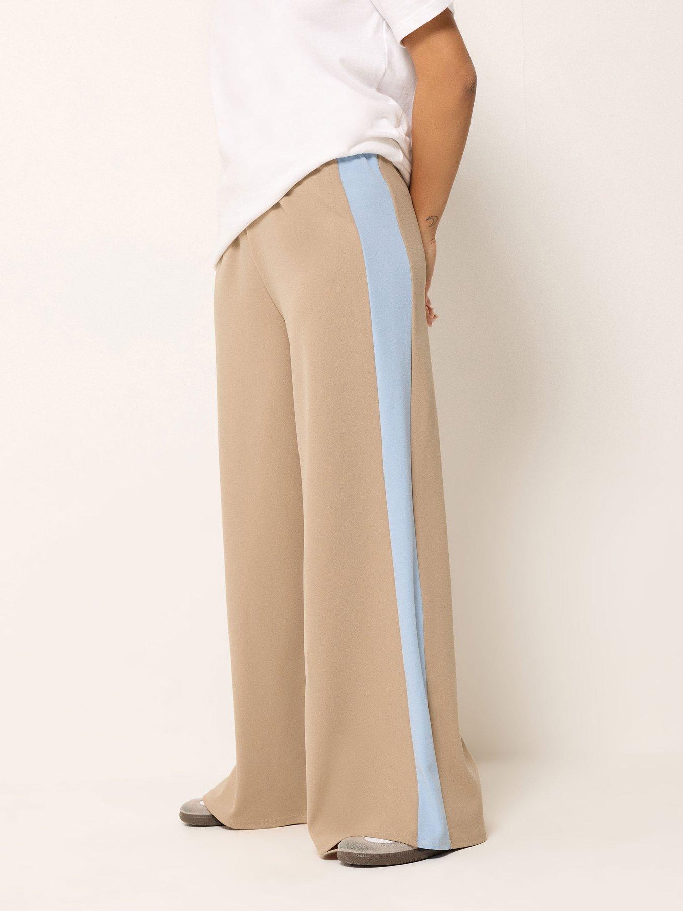 Image 1 of 5 of PixieGirl Petite Stripe Wide Leg Scuba Trousers