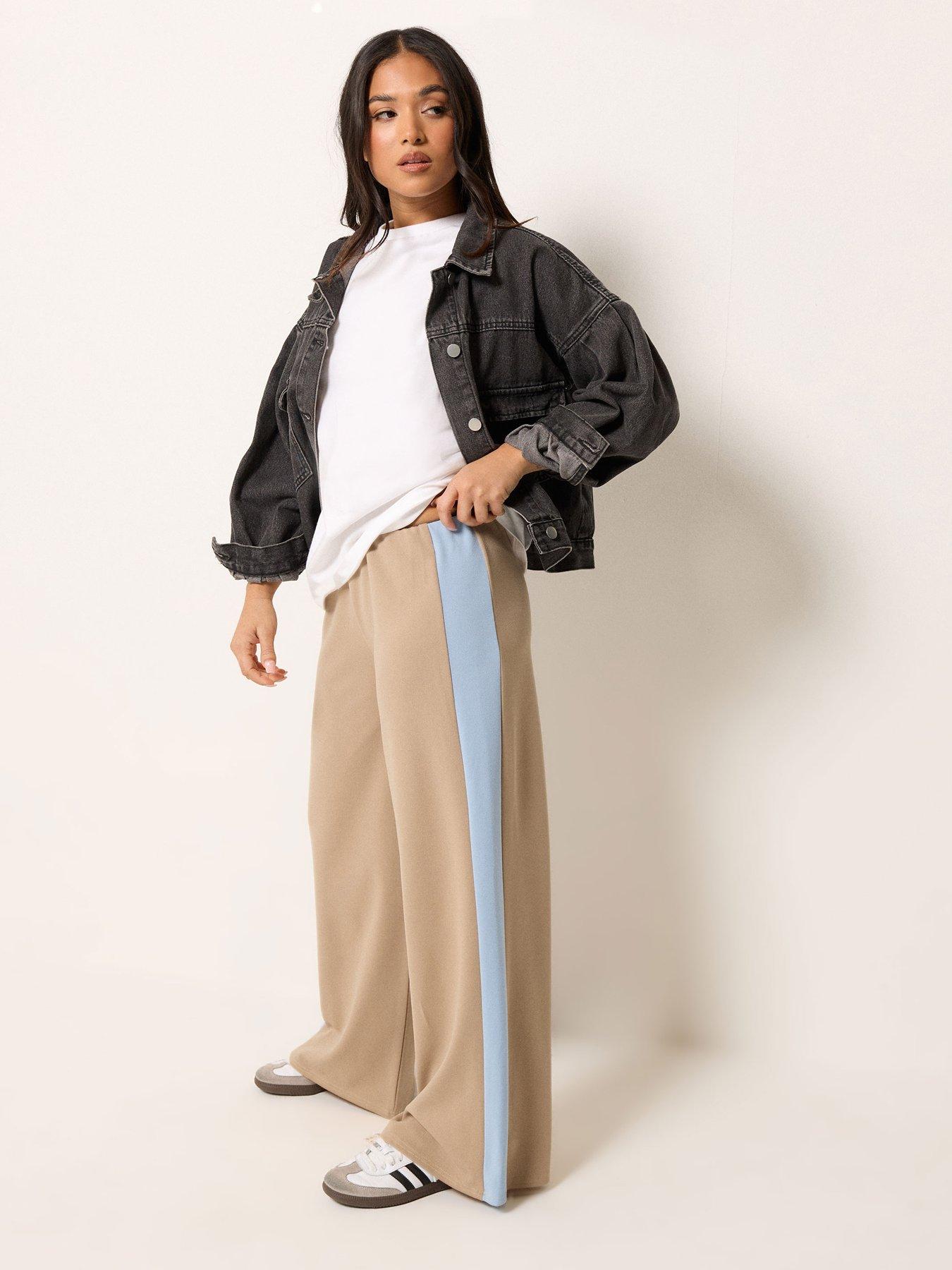 Image 3 of 5 of PixieGirl Petite Stripe Wide Leg Scuba Trousers