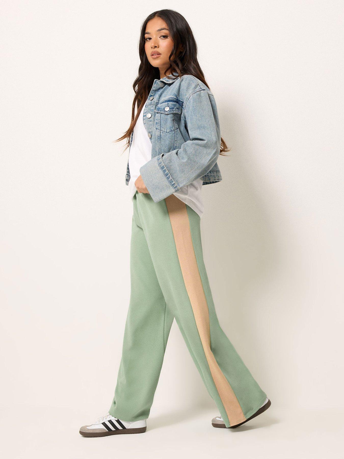 Image 1 of 4 of PixieGirl Petite Stripe Wide Leg Scuba Trousers