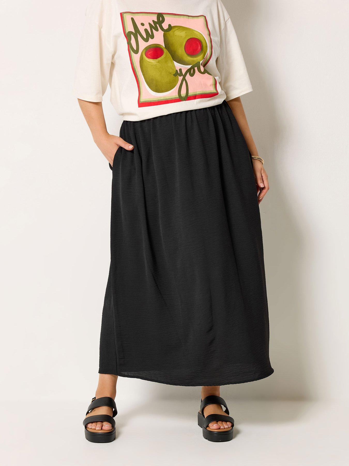 Image 1 of 5 of Yours Curve Airflow Midi Skirt - Black
