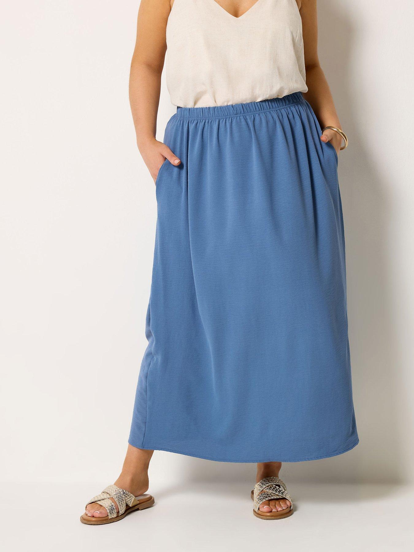 Yours Curve Airflow Midi Skirt - Blue