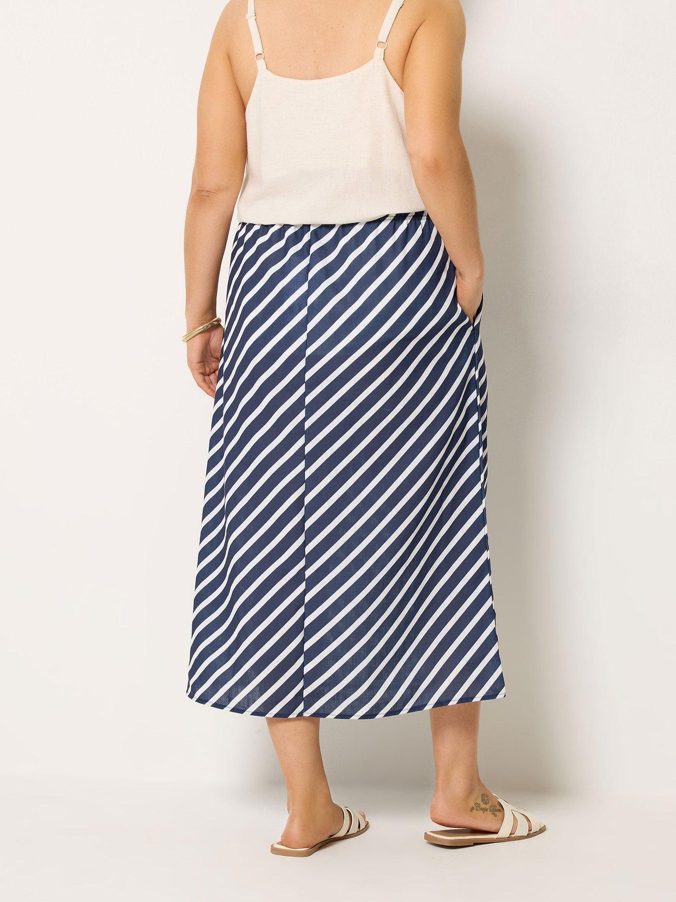 Image 2 of 5 of Yours Curve Linen Look Stripe Skirt - Blue