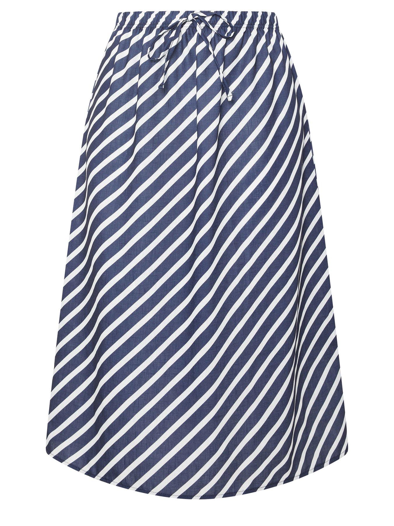 Image 5 of 5 of Yours Curve Linen Look Stripe Skirt - Blue