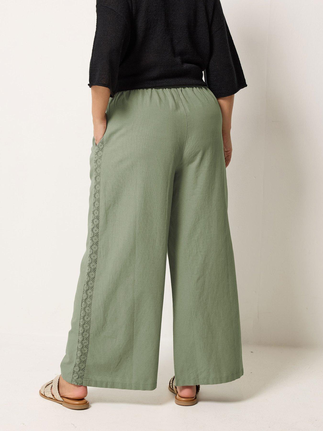 Image 2 of 5 of Yours Curve Crochet Side Detail Wide Leg Trouser 28" - Green