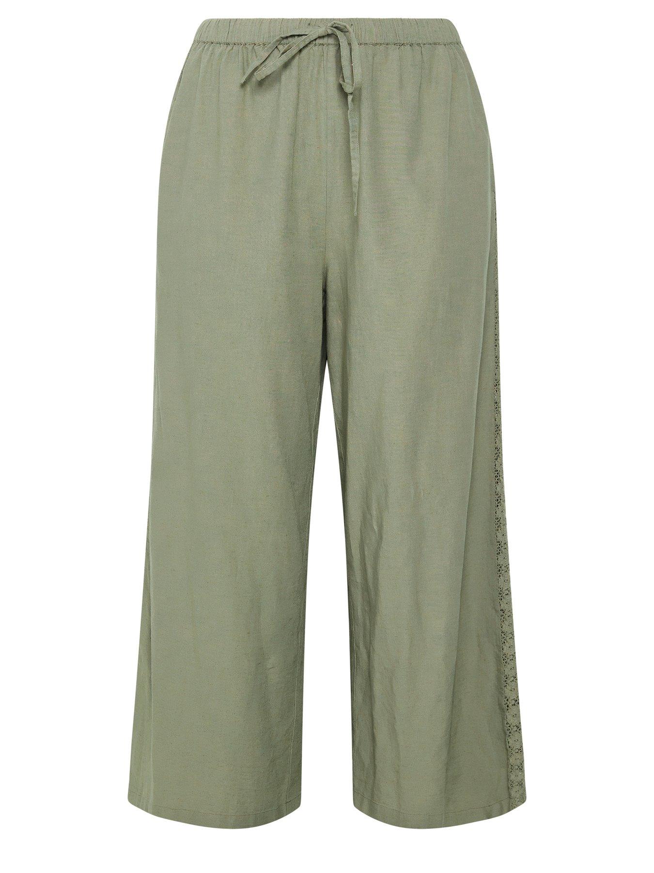 Image 5 of 5 of Yours Curve Crochet Side Detail Wide Leg Trouser 28" - Green