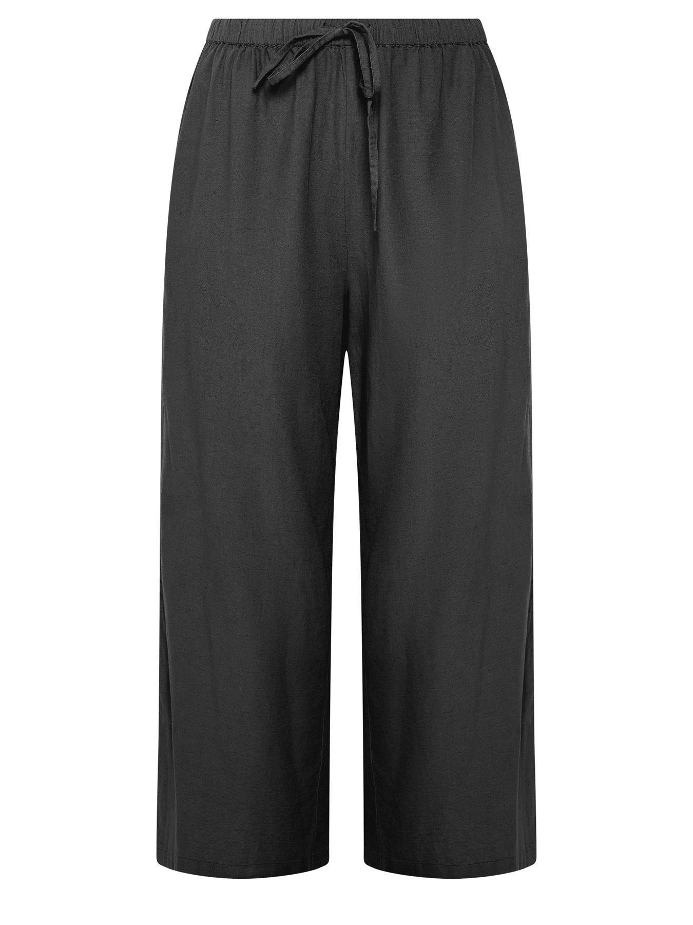 Image 5 of 5 of Yours Curve Crochet Detail Linen Trousers - Black