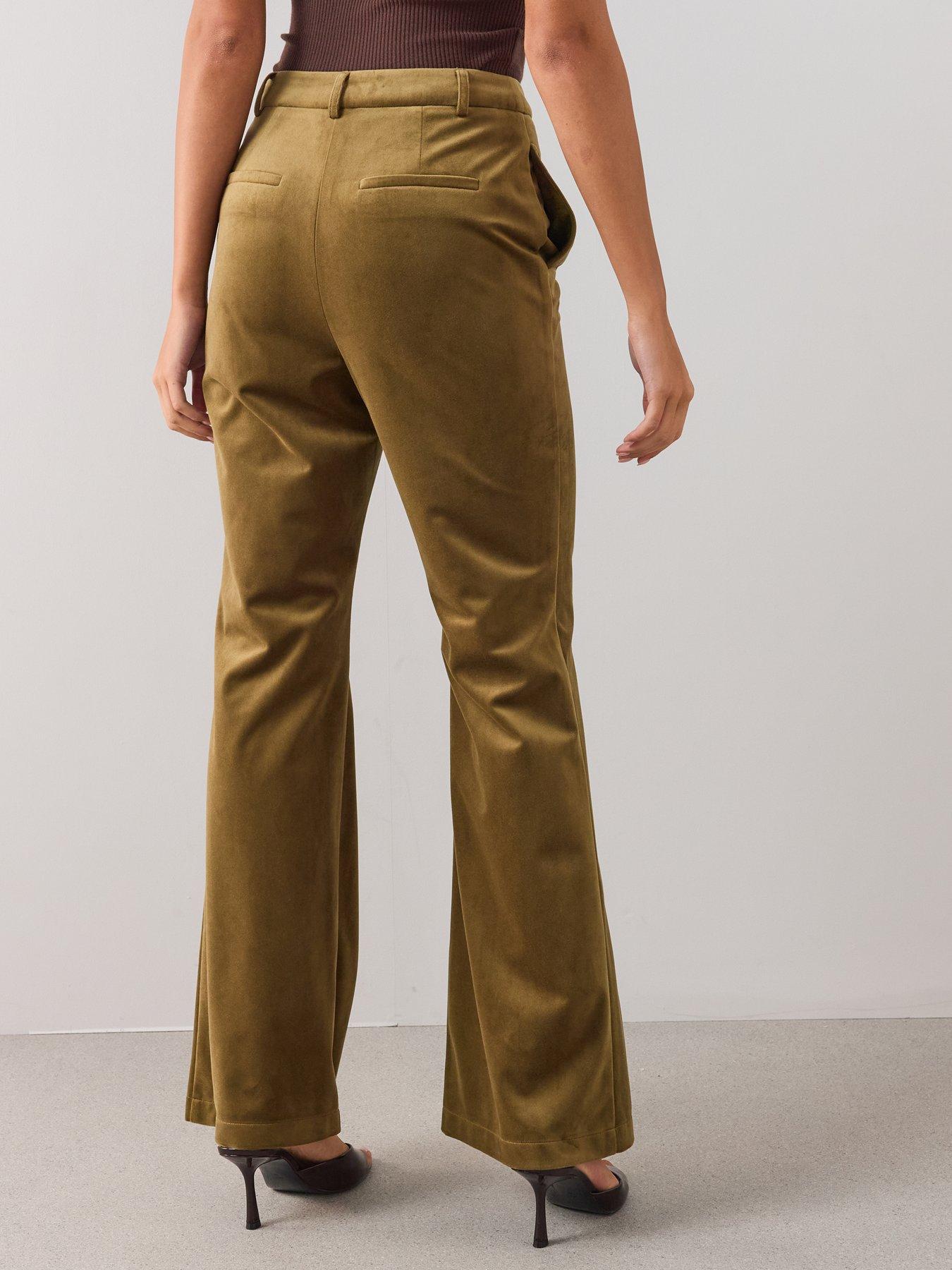 Image 2 of 7 of The Very Collection Womens Wide Leg &nbsp;Velvet Trousers - Khaki