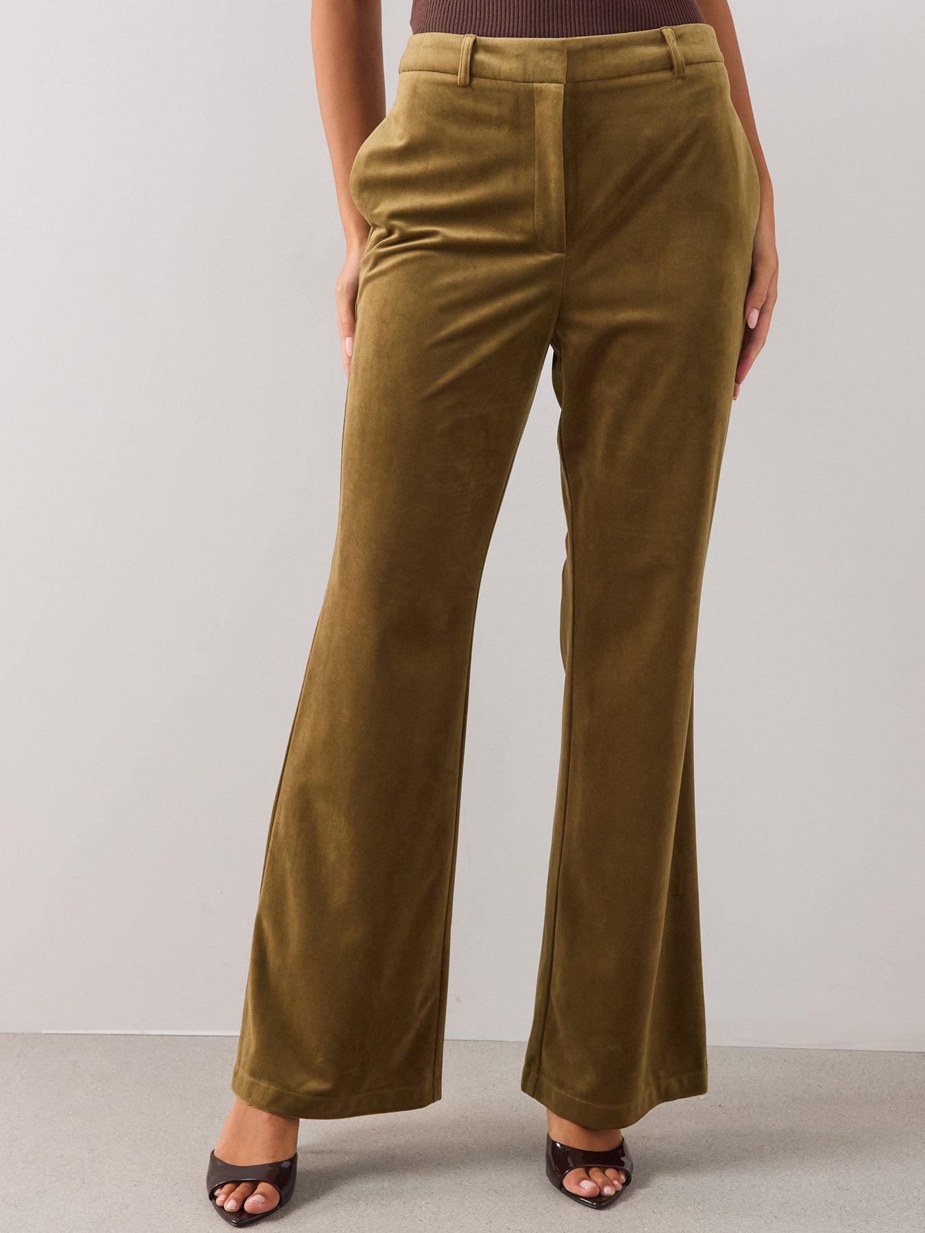 Image 4 of 7 of The Very Collection Womens Wide Leg &nbsp;Velvet Trousers - Khaki