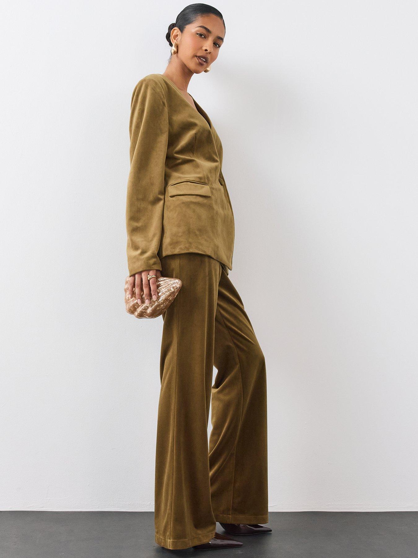 Image 5 of 7 of The Very Collection Womens Wide Leg &nbsp;Velvet Trousers - Khaki