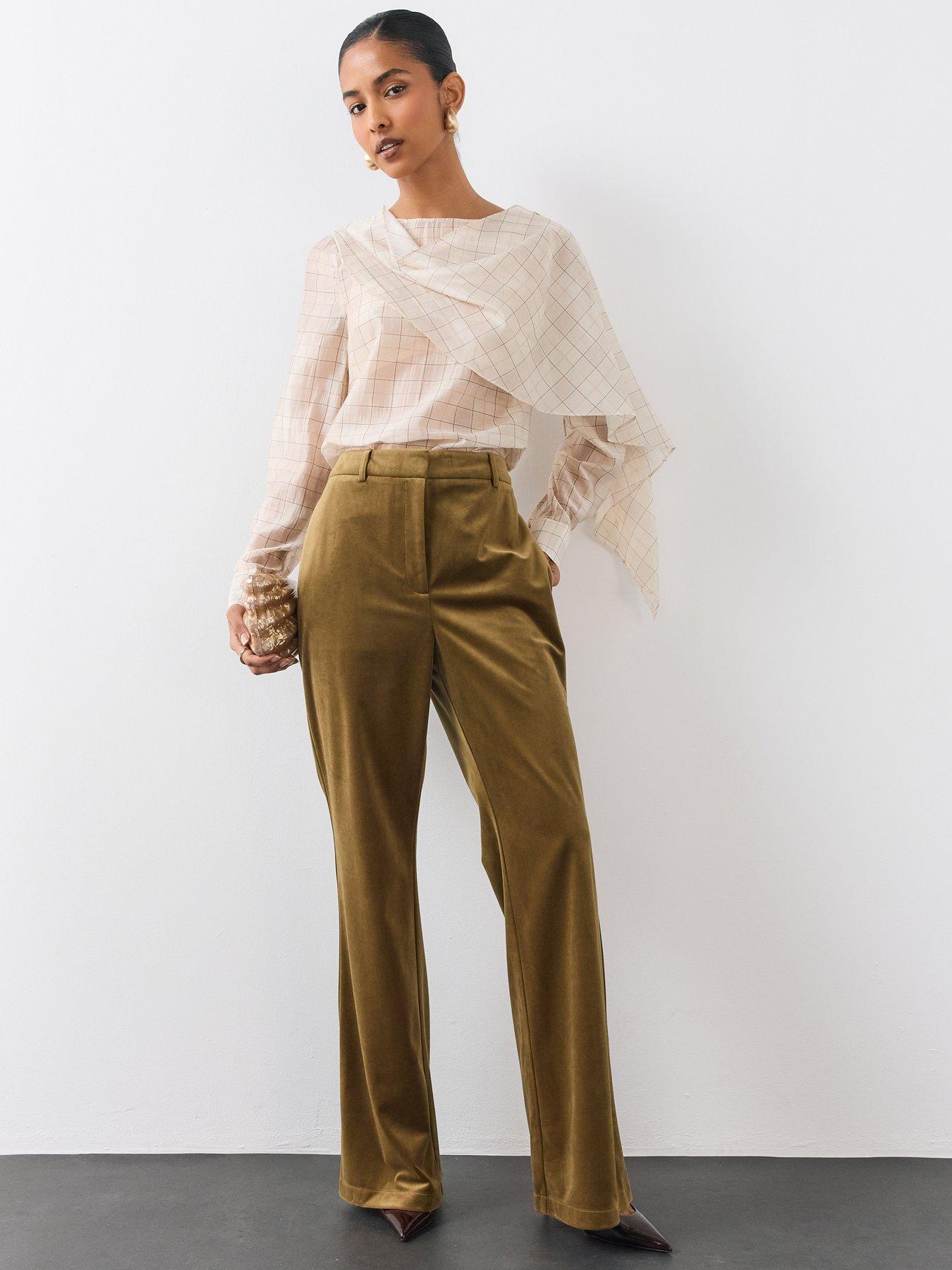 Image 6 of 7 of The Very Collection Womens Wide Leg &nbsp;Velvet Trousers - Khaki