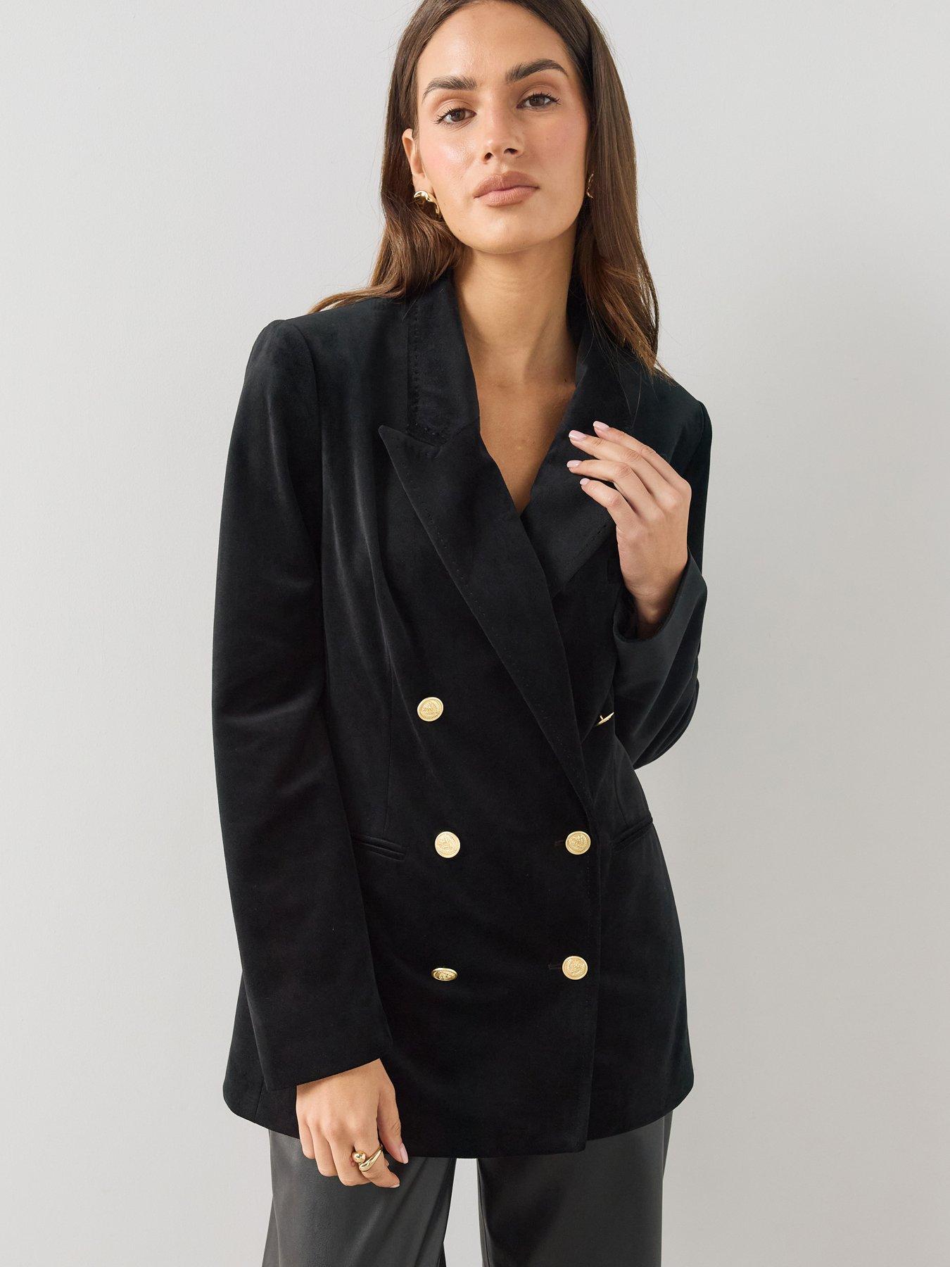 Image 1 of 6 of The Very Collection Women's Velvet Military Blazer - Black