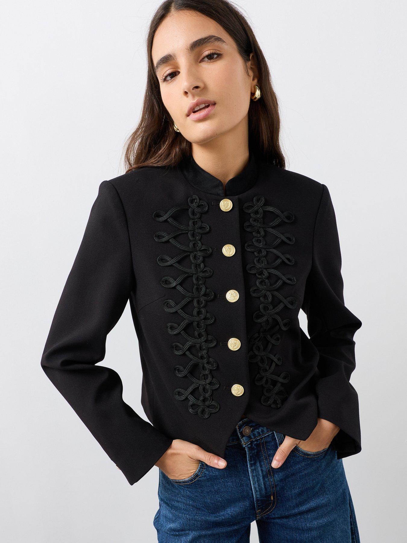 Image 3 of 7 of The Very Collection Women's Napoleon Jacket With Military Braid Detail - Black