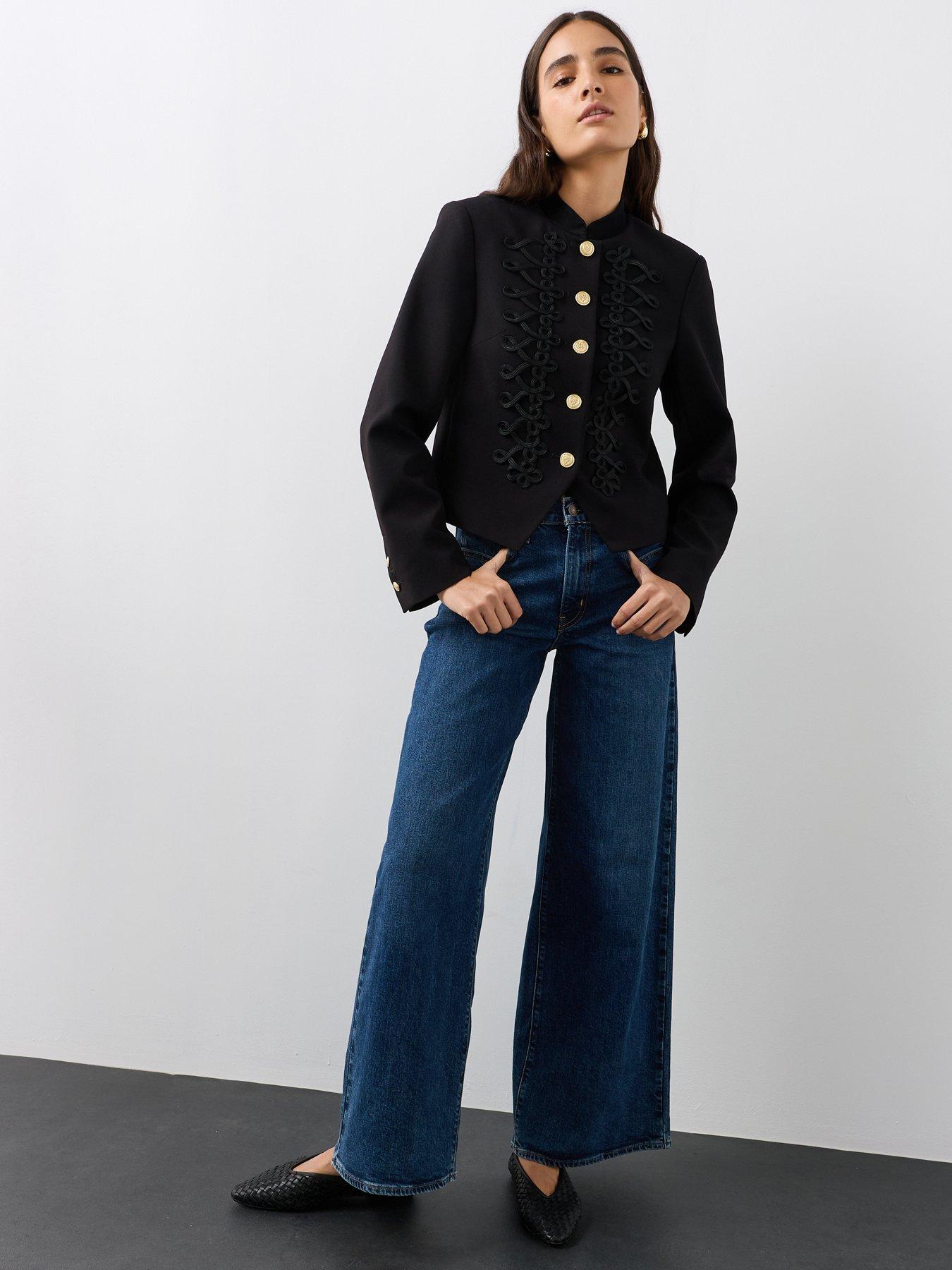 Image 4 of 7 of The Very Collection Women's Napoleon Jacket With Military Braid Detail - Black