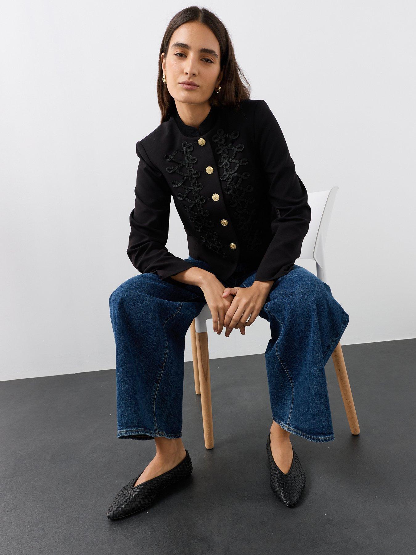 Image 5 of 7 of The Very Collection Women's Napoleon Jacket With Military Braid Detail - Black