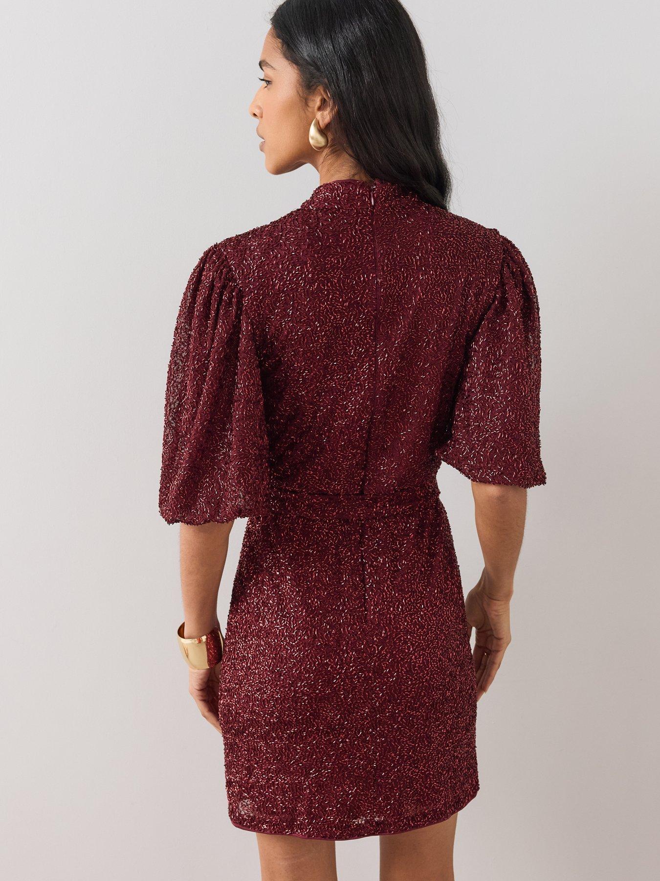 Image 2 of 5 of The Very Collection Beaded Puff Sleeve Belted Mini Dress