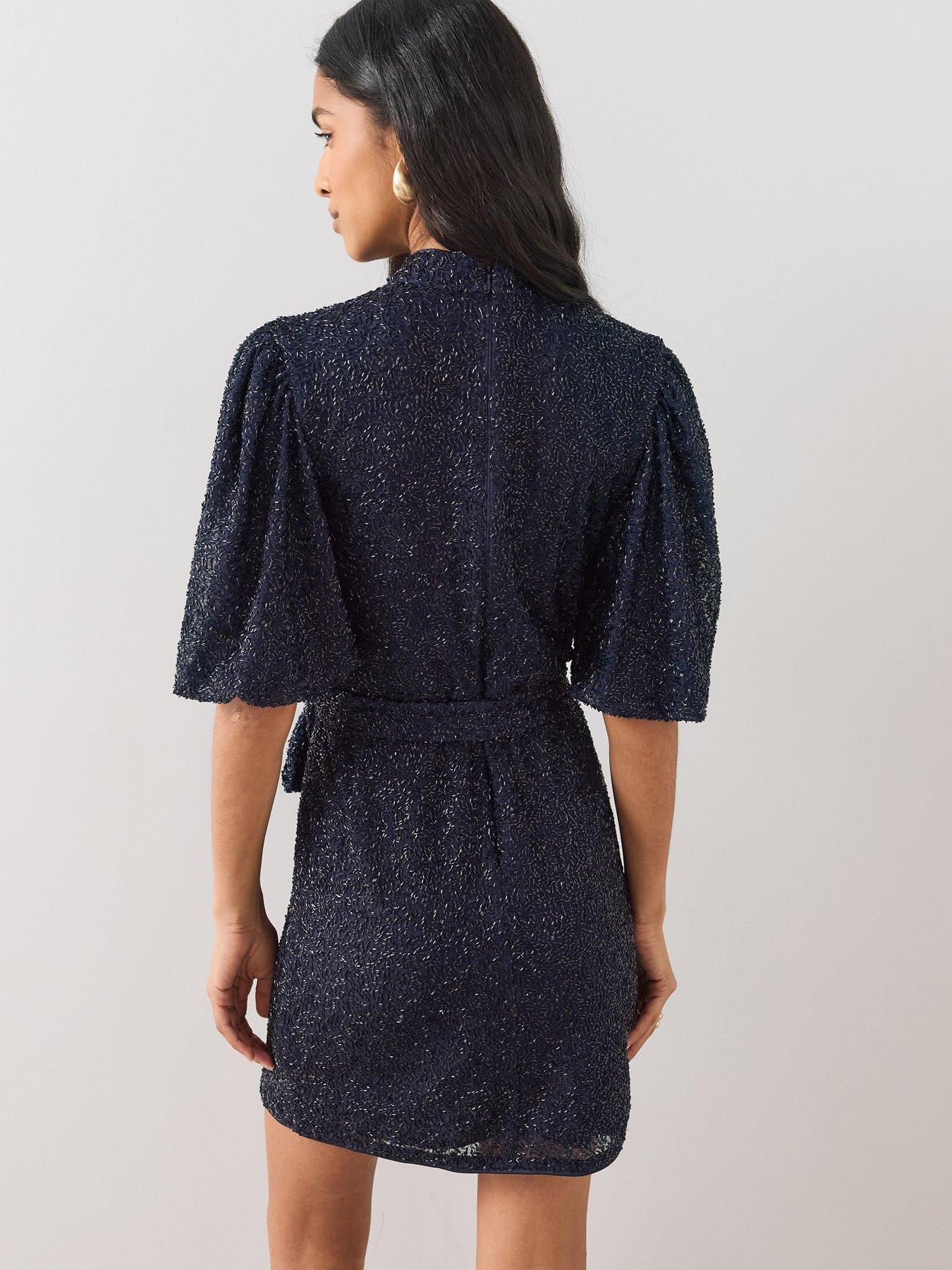 Image 2 of 7 of The Very Collection Beaded Puff Sleeve Belted Mini Dress
