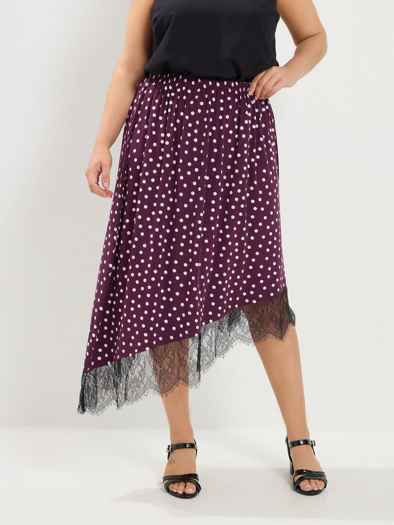 Yours Curve Lace Hem Gathered Skirt - Brown