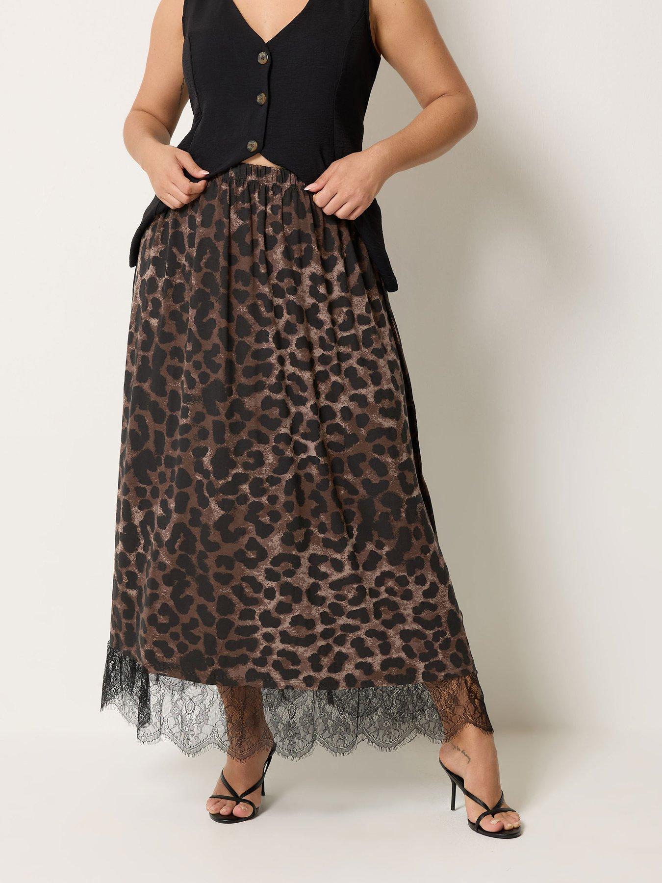 Image 1 of 5 of Yours Curve Chocolate Leopard Maxi Skirt - Brown