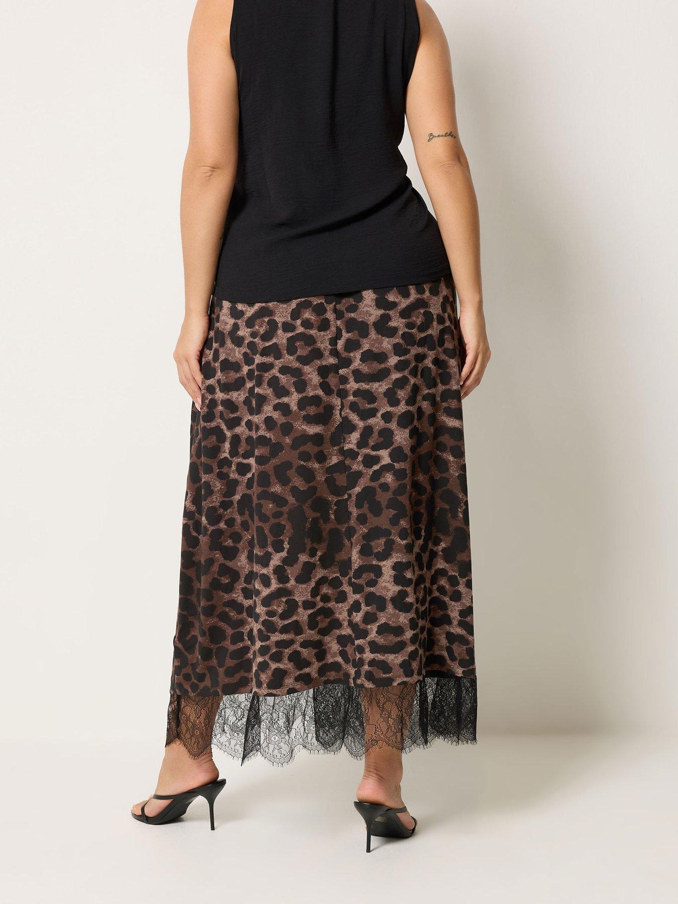 Image 2 of 5 of Yours Curve Chocolate Leopard Maxi Skirt - Brown