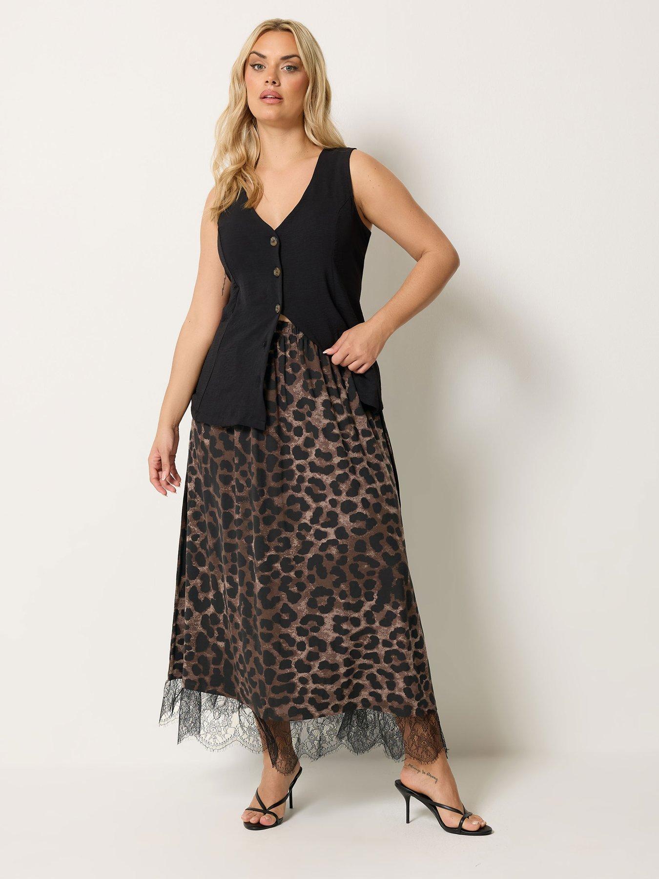 Image 3 of 5 of Yours Curve Chocolate Leopard Maxi Skirt - Brown