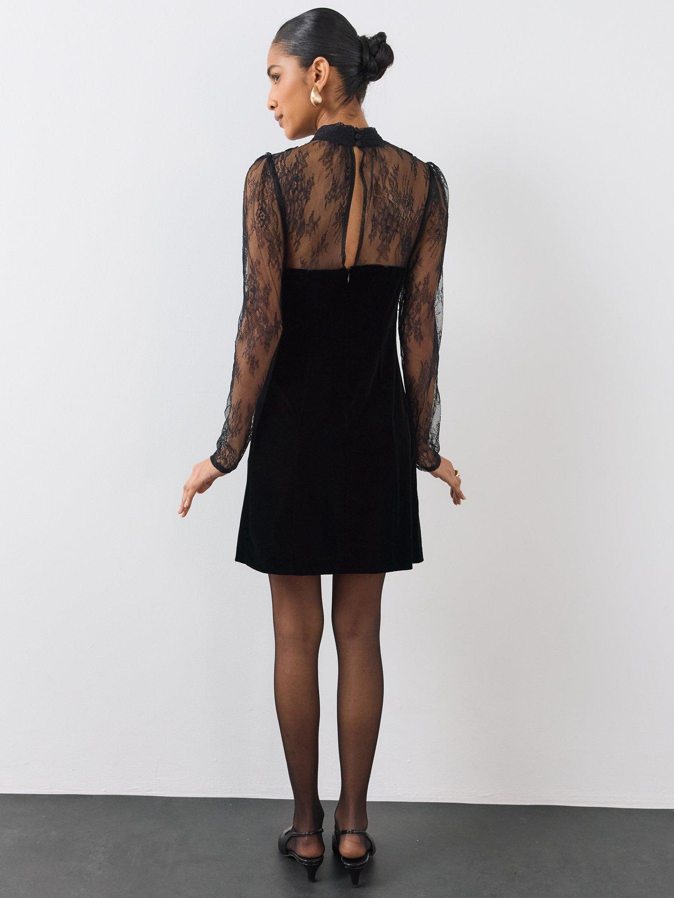 Image 3 of 6 of The Very Collection Womens Lace High Neck Velvet Mini Dress - Black