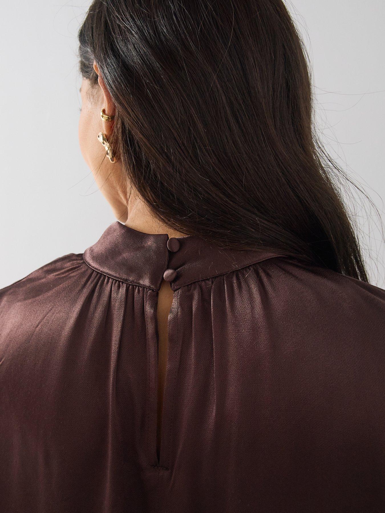 Image 4 of 7 of The Very Collection Womens Teatro Satin-Look Cape Detail Mini Dress - Brown