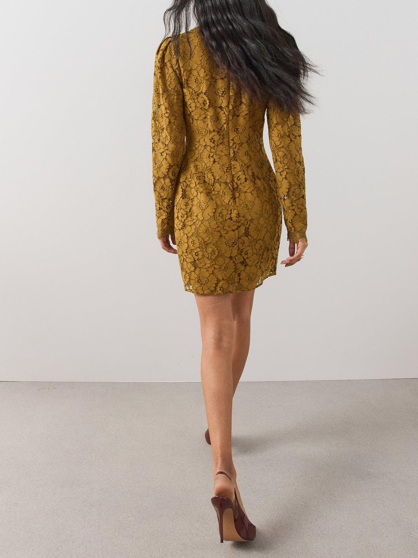 Image 6 of 7 of The Very Collection High Neck Button Through Lace Mini Dres