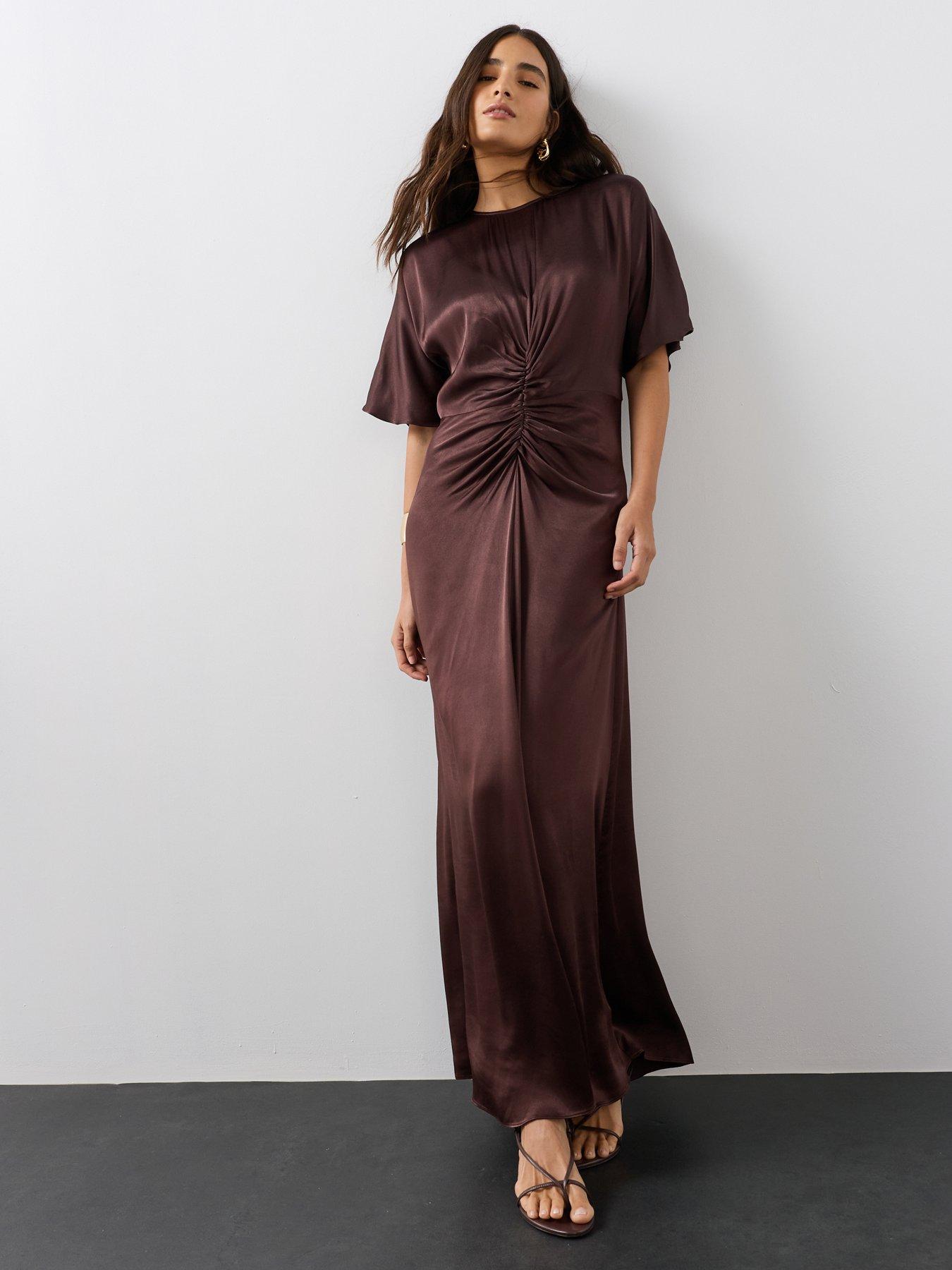 Image 1 of 7 of The Very Collection Satin Ruched Detail Maxi Dress