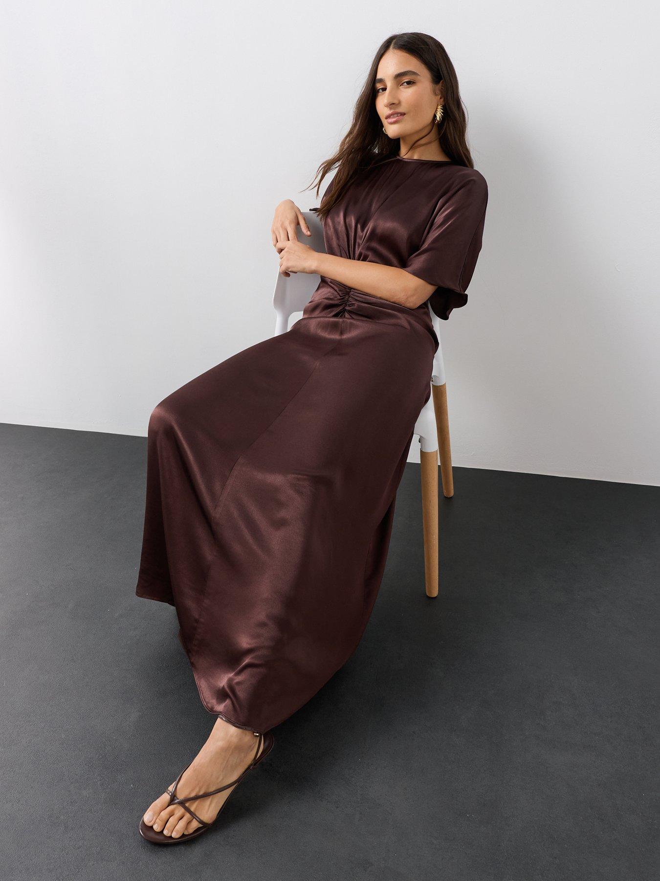 Image 5 of 7 of The Very Collection Satin Ruched Detail Maxi Dress