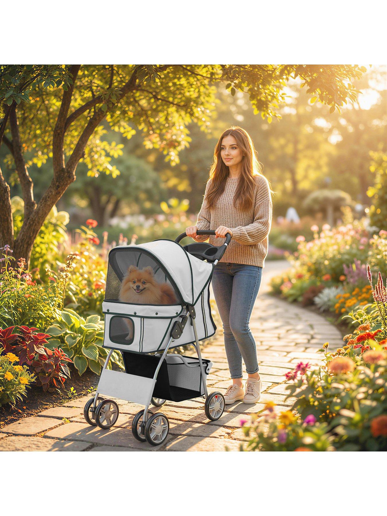 Image 1 of 7 of PawHut PawHut Pet Stroller for Small Dogs Cats Foldable Travel Carriage with Wheels Zipper Entry Cup Holder Storage Basket Grey