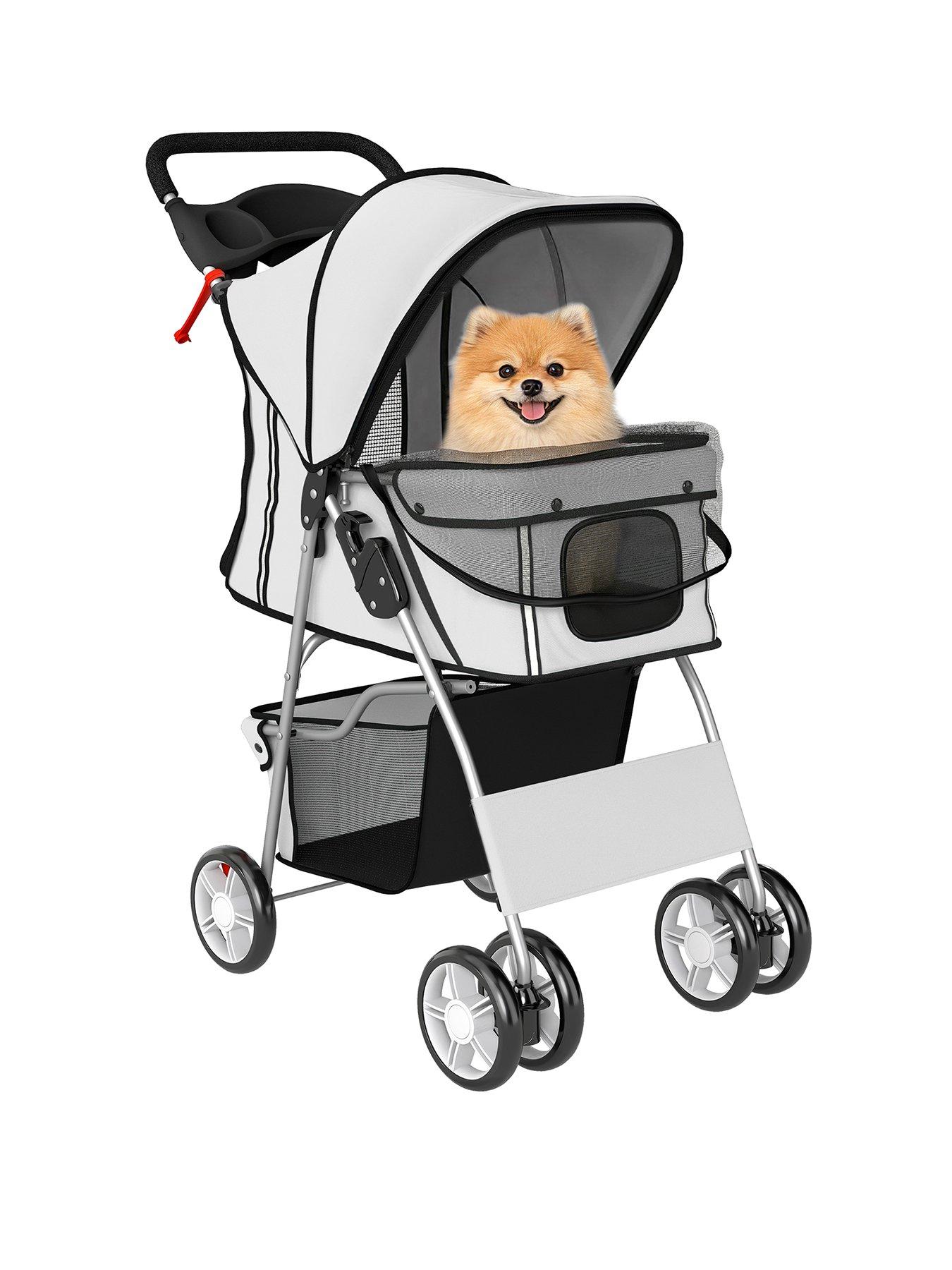 Image 2 of 7 of PawHut PawHut Pet Stroller for Small Dogs Cats Foldable Travel Carriage with Wheels Zipper Entry Cup Holder Storage Basket Grey