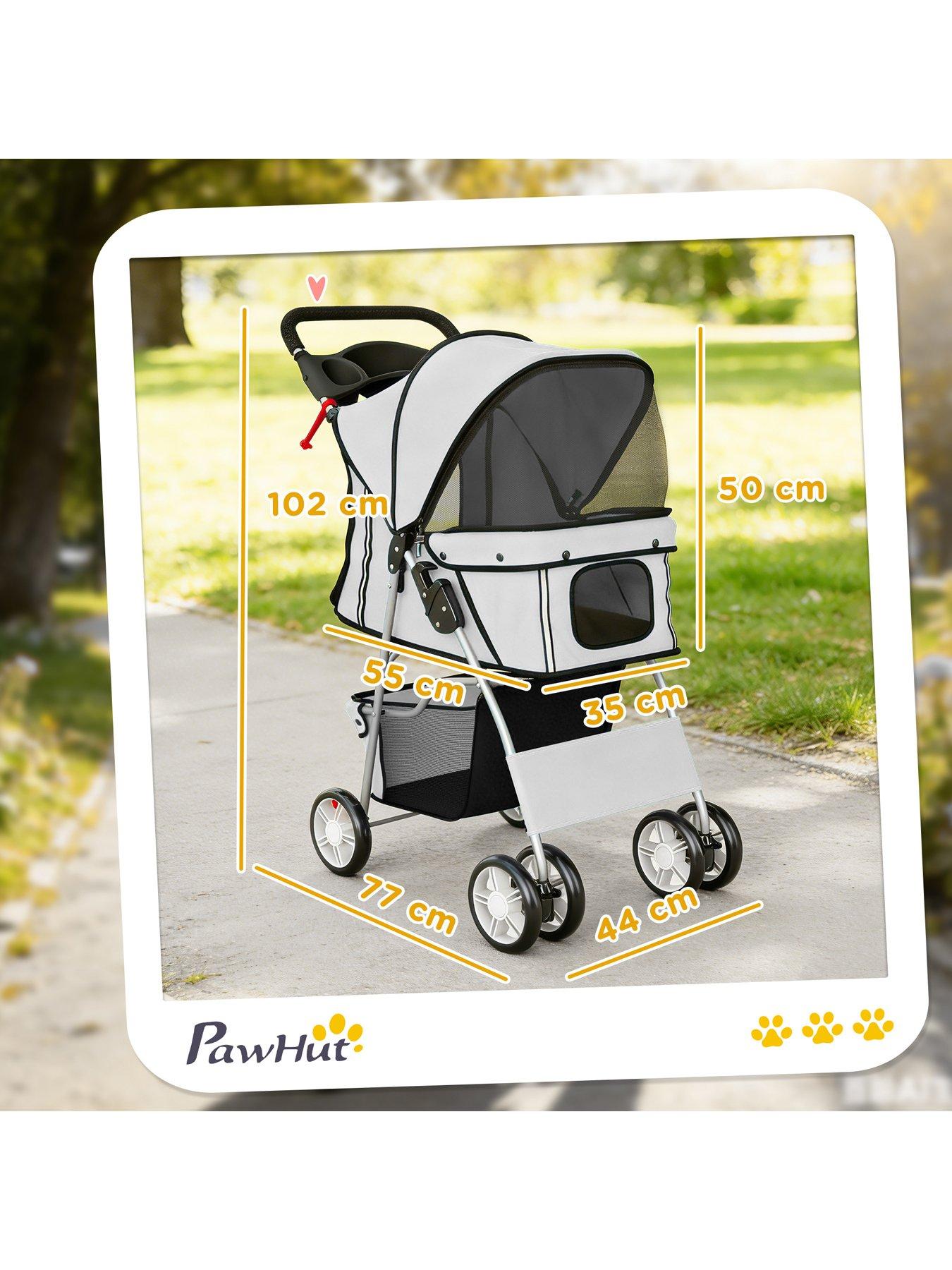 Image 3 of 7 of PawHut PawHut Pet Stroller for Small Dogs Cats Foldable Travel Carriage with Wheels Zipper Entry Cup Holder Storage Basket Grey
