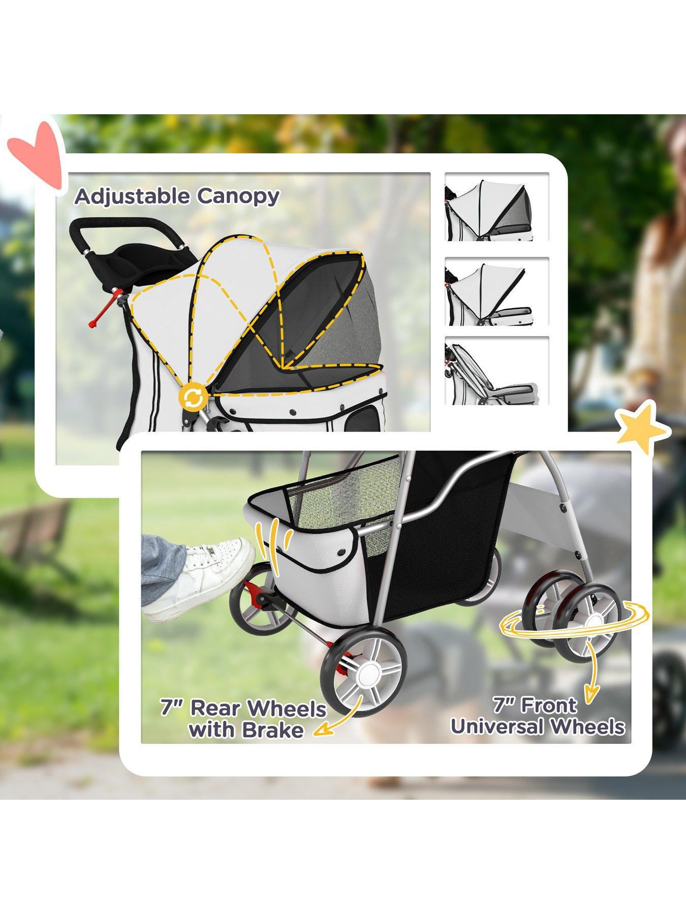 Image 6 of 7 of PawHut PawHut Pet Stroller for Small Dogs Cats Foldable Travel Carriage with Wheels Zipper Entry Cup Holder Storage Basket Grey