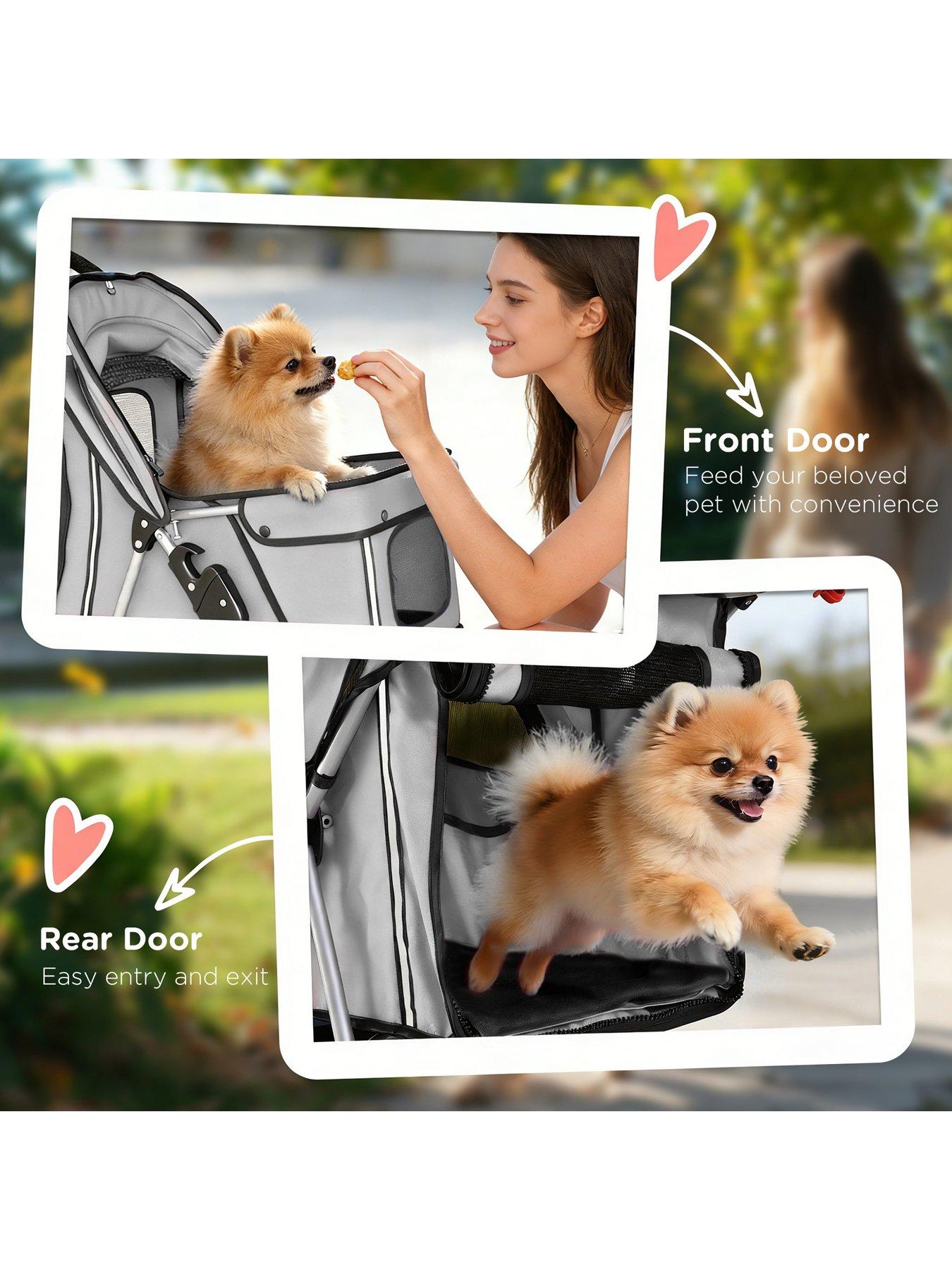 Image 7 of 7 of PawHut PawHut Pet Stroller for Small Dogs Cats Foldable Travel Carriage with Wheels Zipper Entry Cup Holder Storage Basket Grey