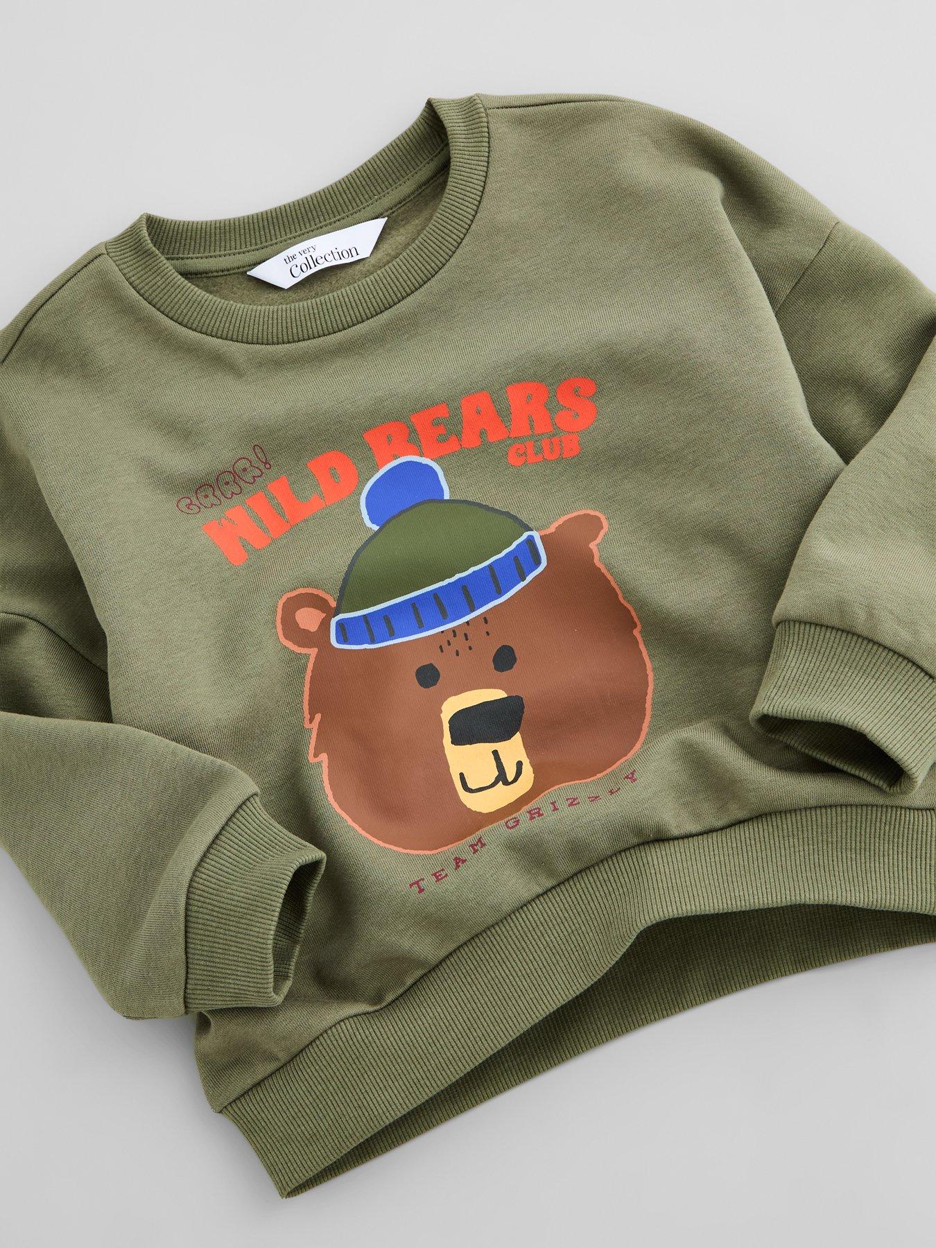 Image 3 of 5 of The Very Collection Boys Cotton Rich Bear Graphic Sweatshirt (9 months - 7 years) - Green