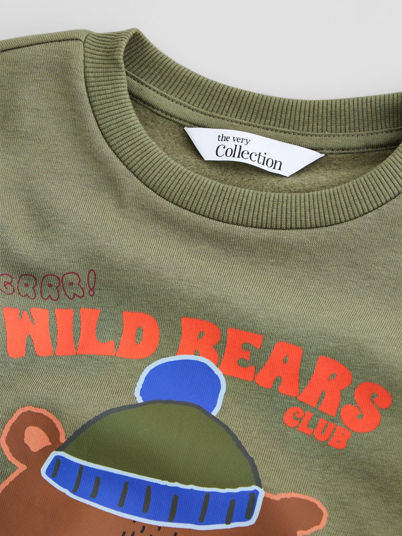Image 4 of 5 of The Very Collection Boys Cotton Rich Bear Graphic Sweatshirt (9 months - 7 years) - Green
