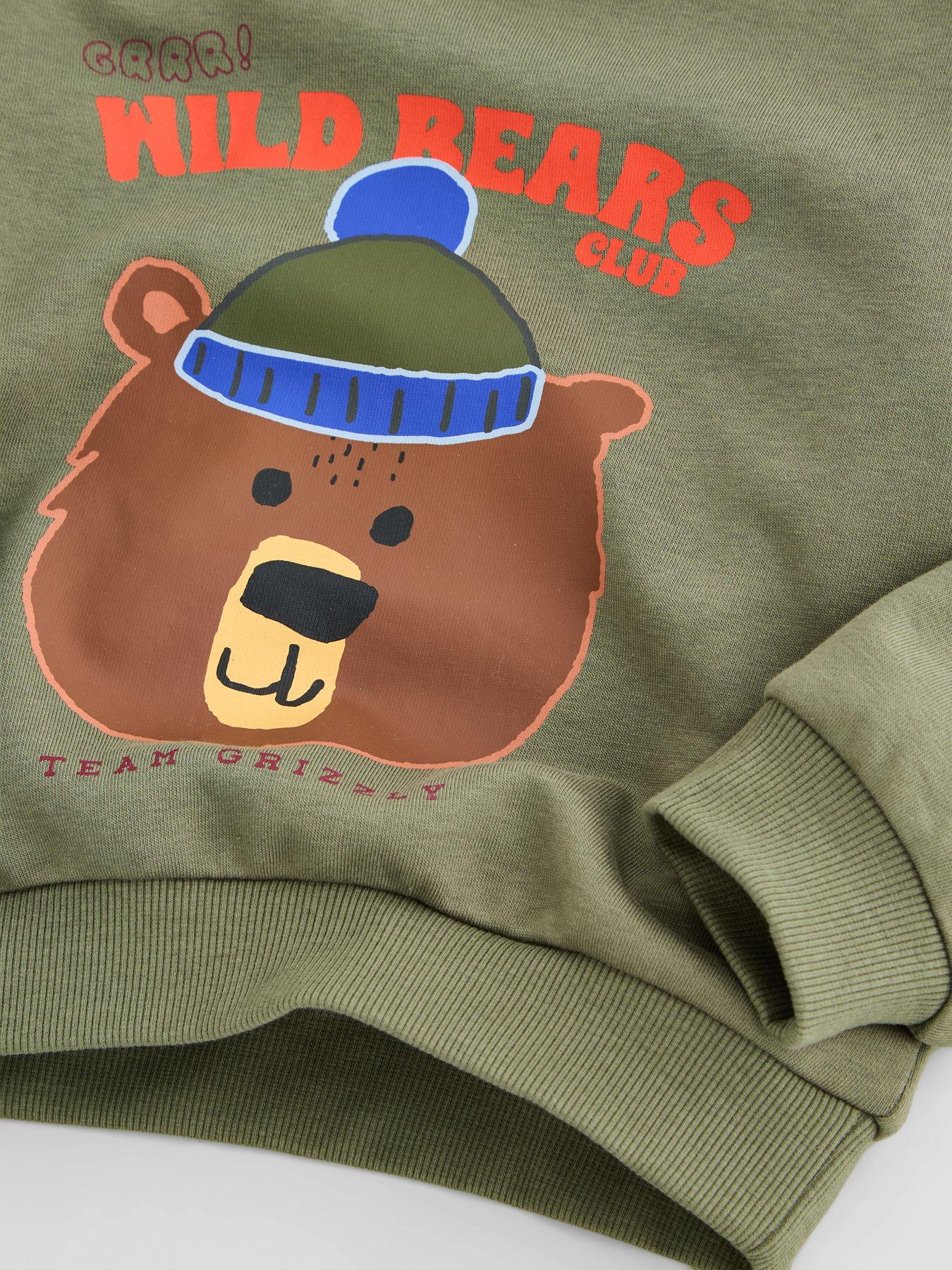 Image 5 of 5 of The Very Collection Boys Cotton Rich Bear Graphic Sweatshirt (9 months - 7 years) - Green