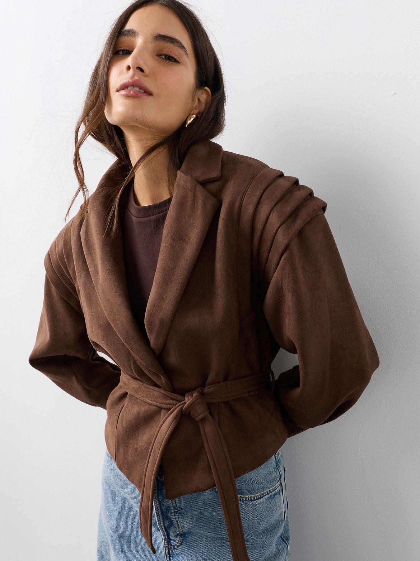 The Very Collection Belted Faux Suede Jacket - Brown