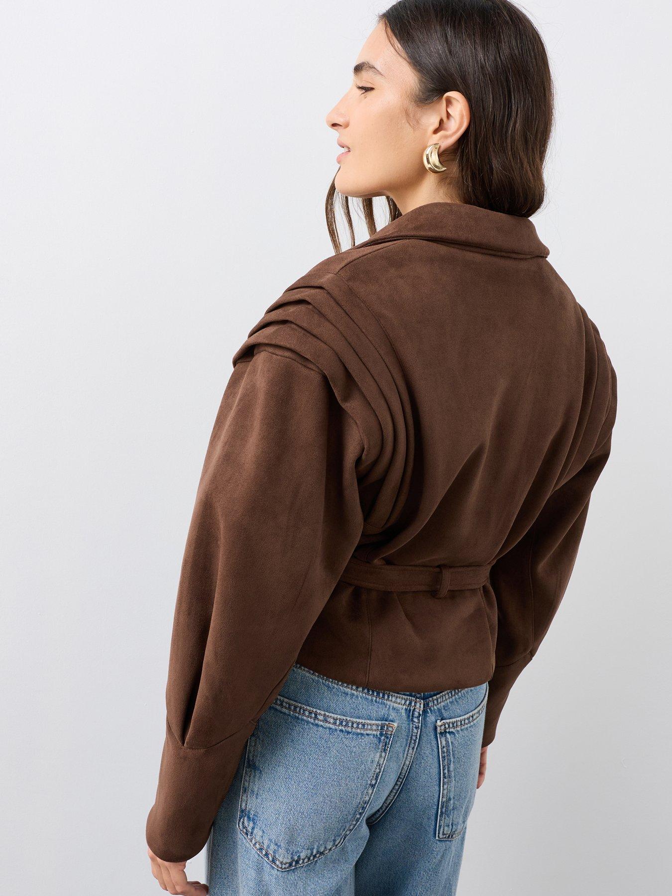 Image 2 of 7 of The Very Collection Belted Faux Suede Jacket - Brown