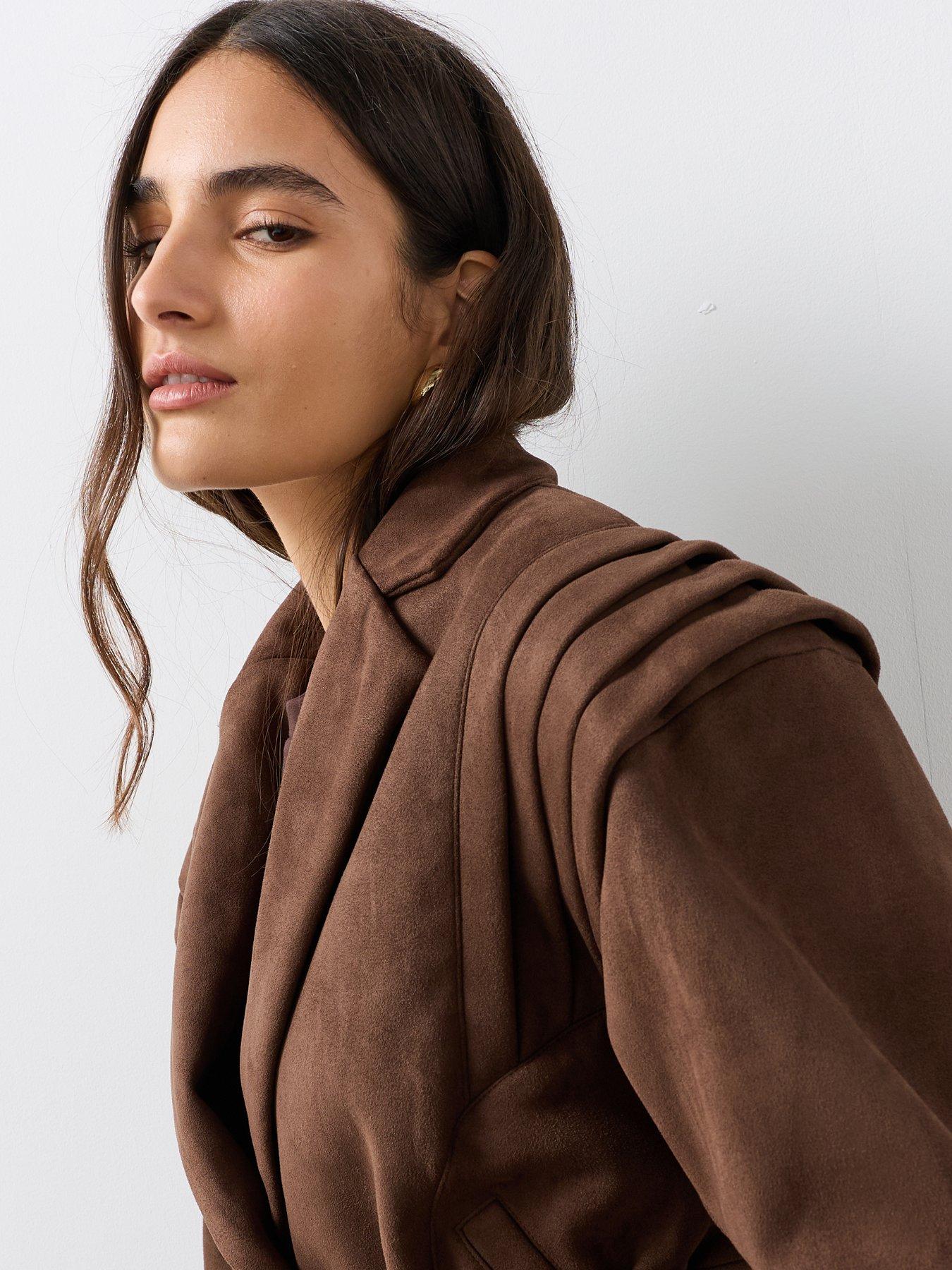 Image 5 of 7 of The Very Collection Belted Faux Suede Jacket - Brown