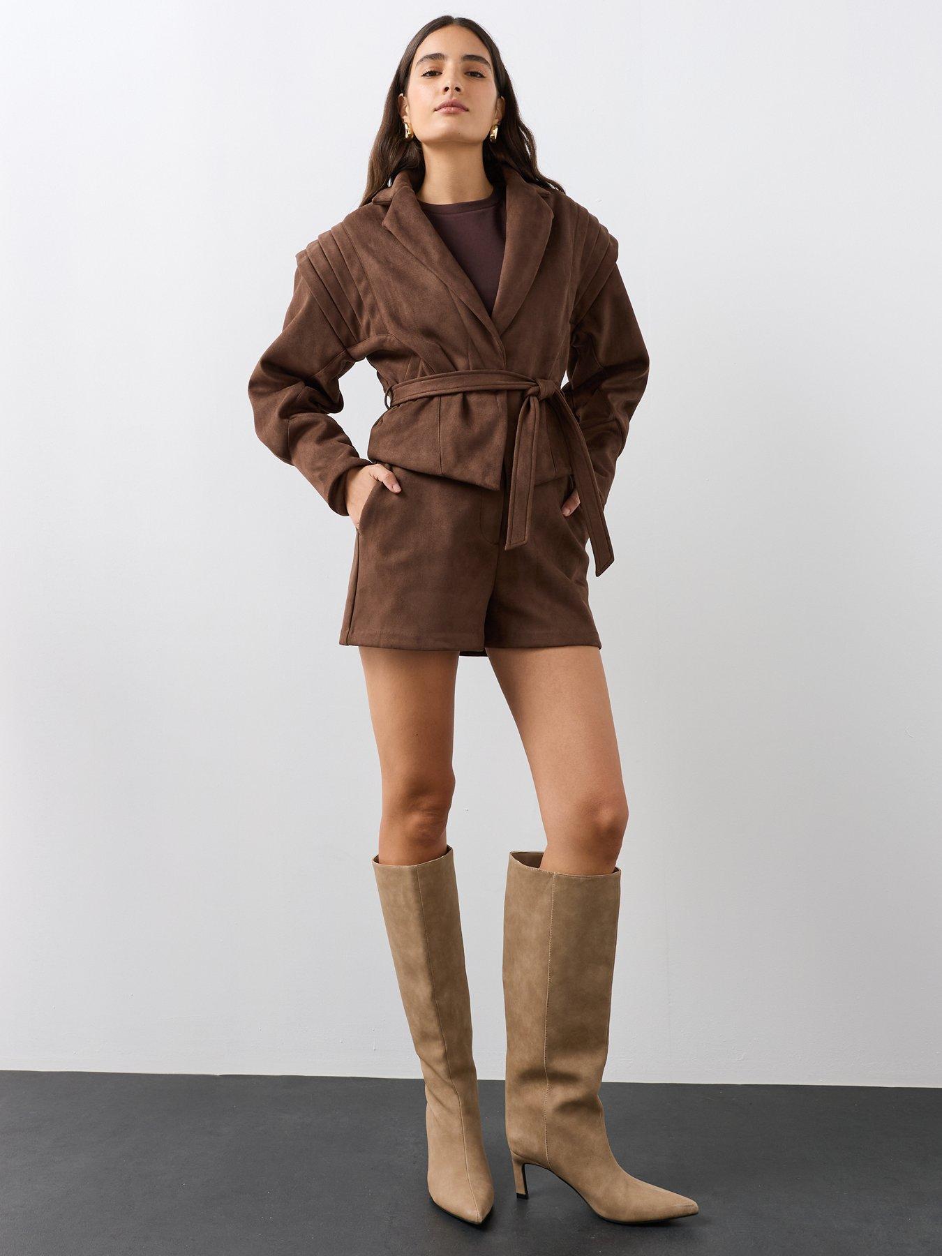 Image 6 of 7 of The Very Collection Belted Faux Suede Jacket - Brown